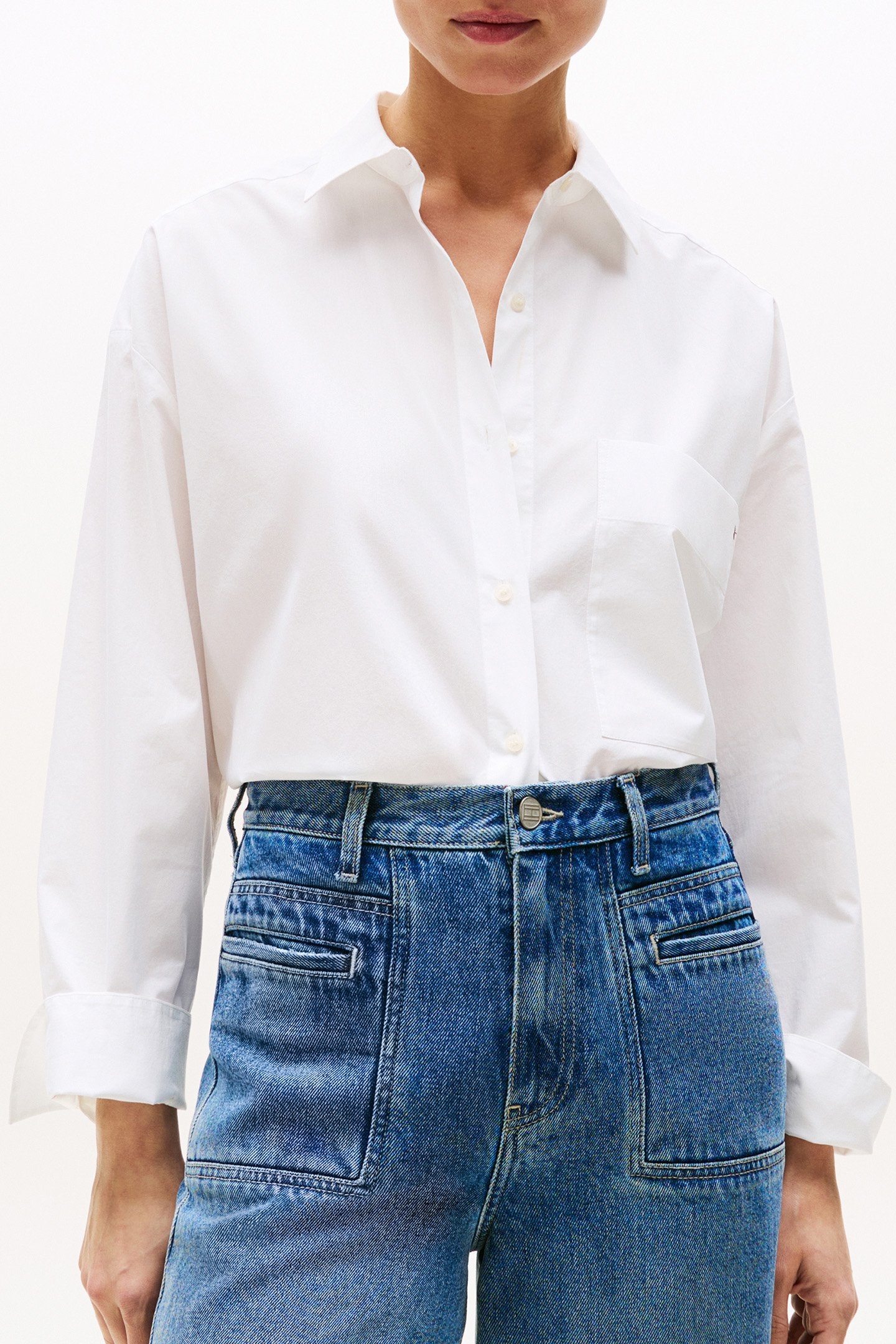 ESS POPLIN LOOSE FIT BLOUSE, WHITE 1