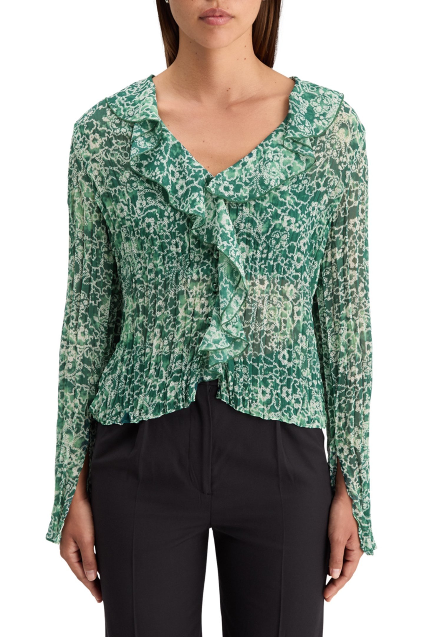 RUFFLED TOP SHIBORI FLORAL GREEN 1