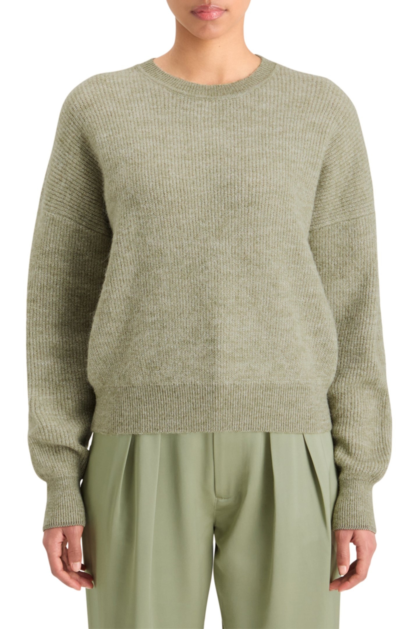 FUZZY CREW NECK PULLOVER WASHED SAGE MELANGE 1