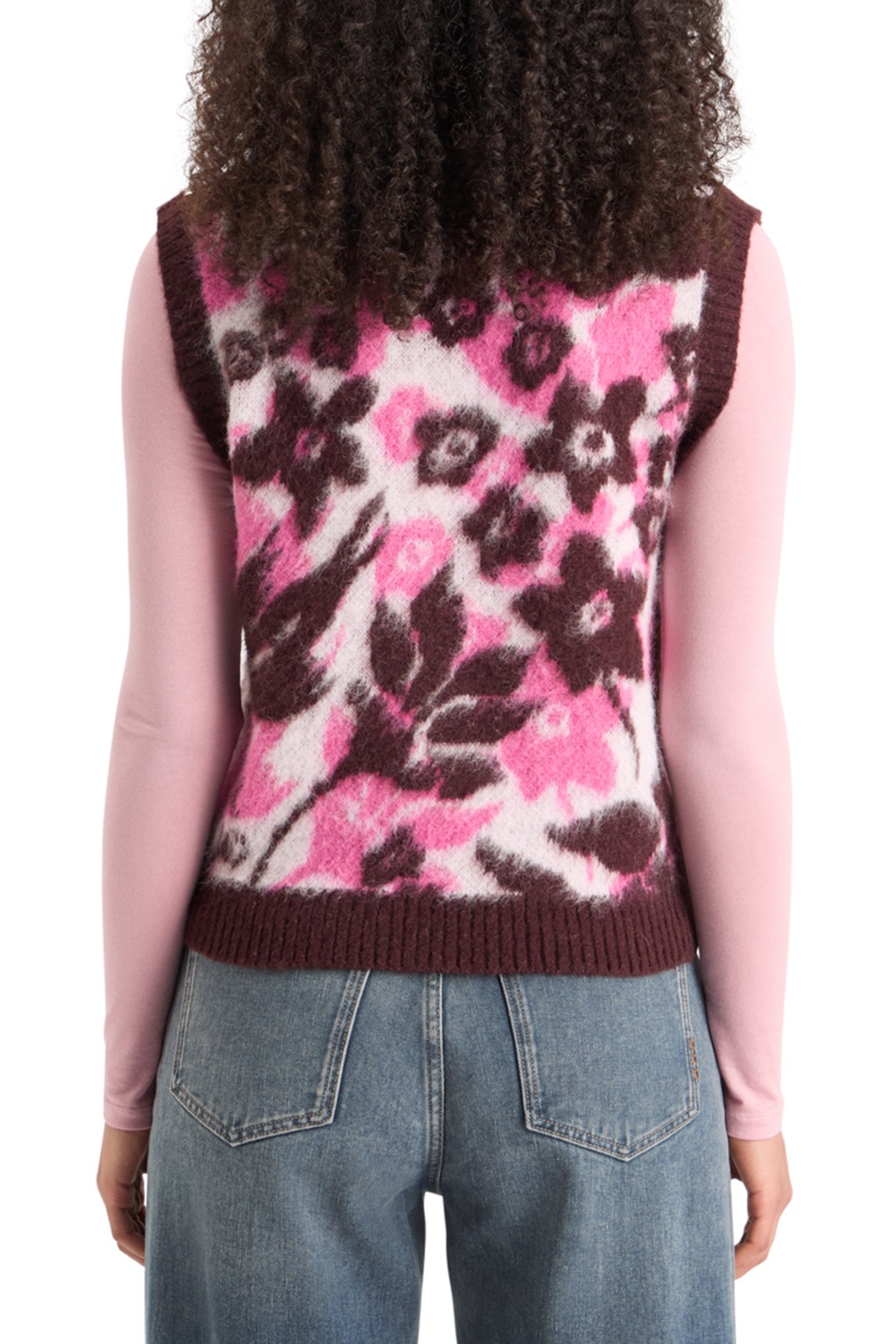 FUZZY V- NECK JACQUARD SPENCER WINTER FLORAL 2