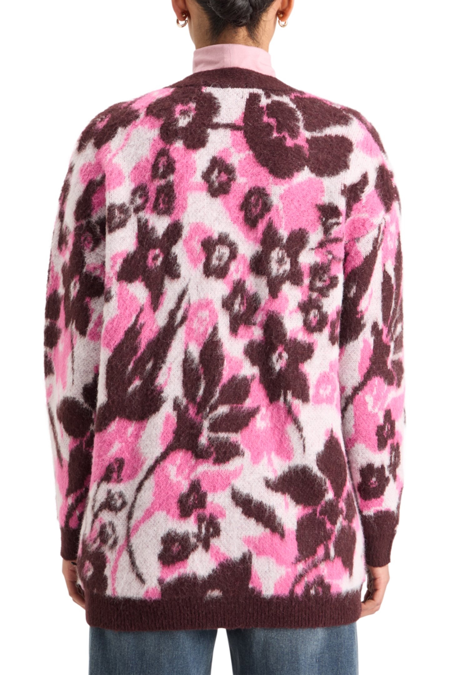 FUZZY JACQUARD MID LENGTH CARDIGAN WINTER FLORAL 2