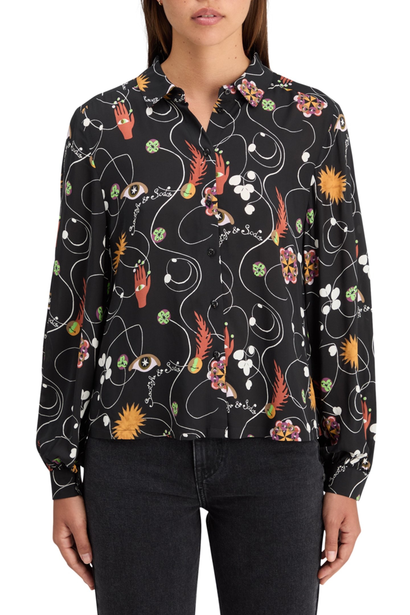 VISCOSE PRINTED BALLOON SLEEVE SHIRT FREE MIND 1