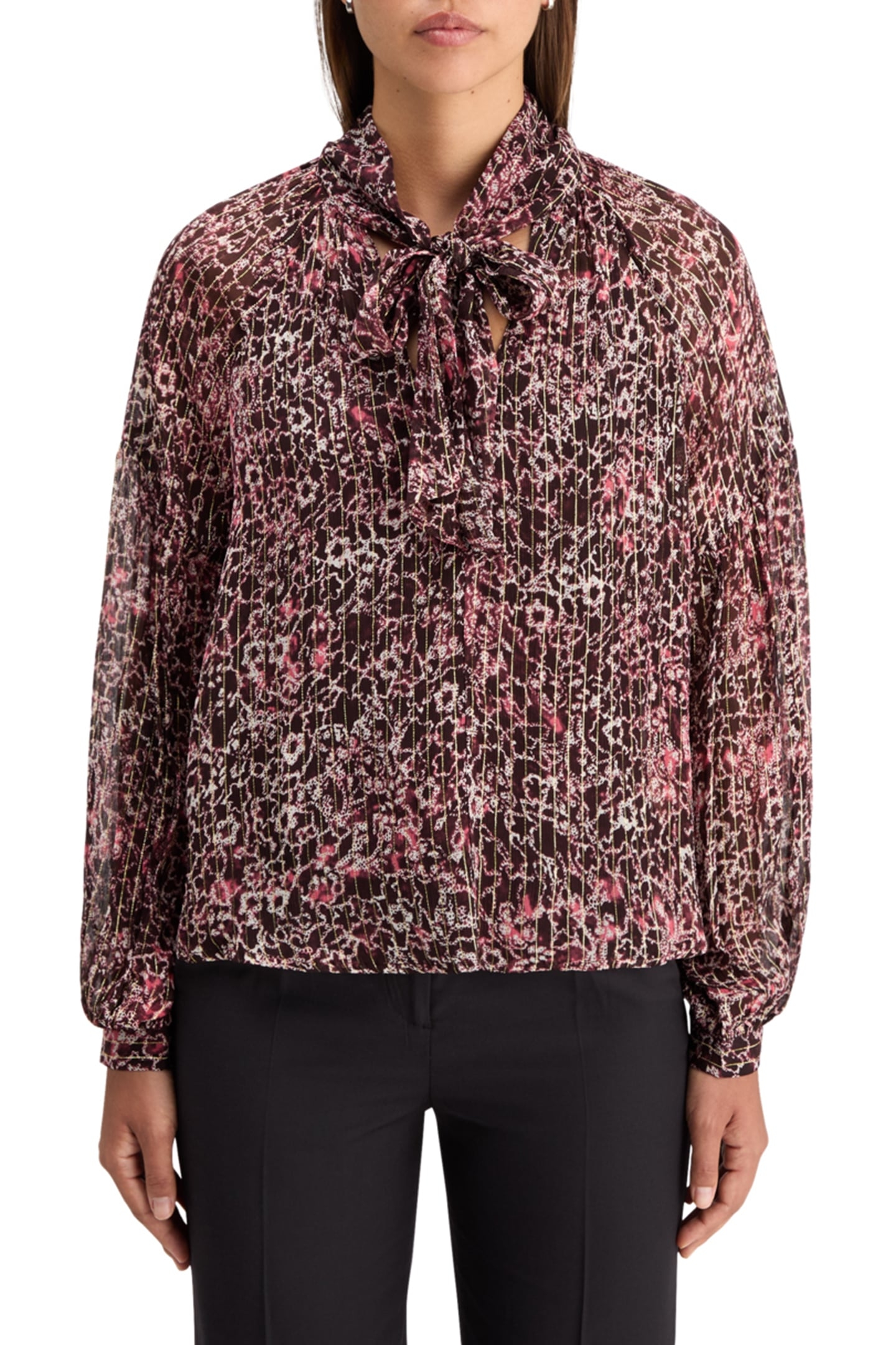 LUREX TOP WITH BOW NECK SHIBORI FLORAL PINK 1