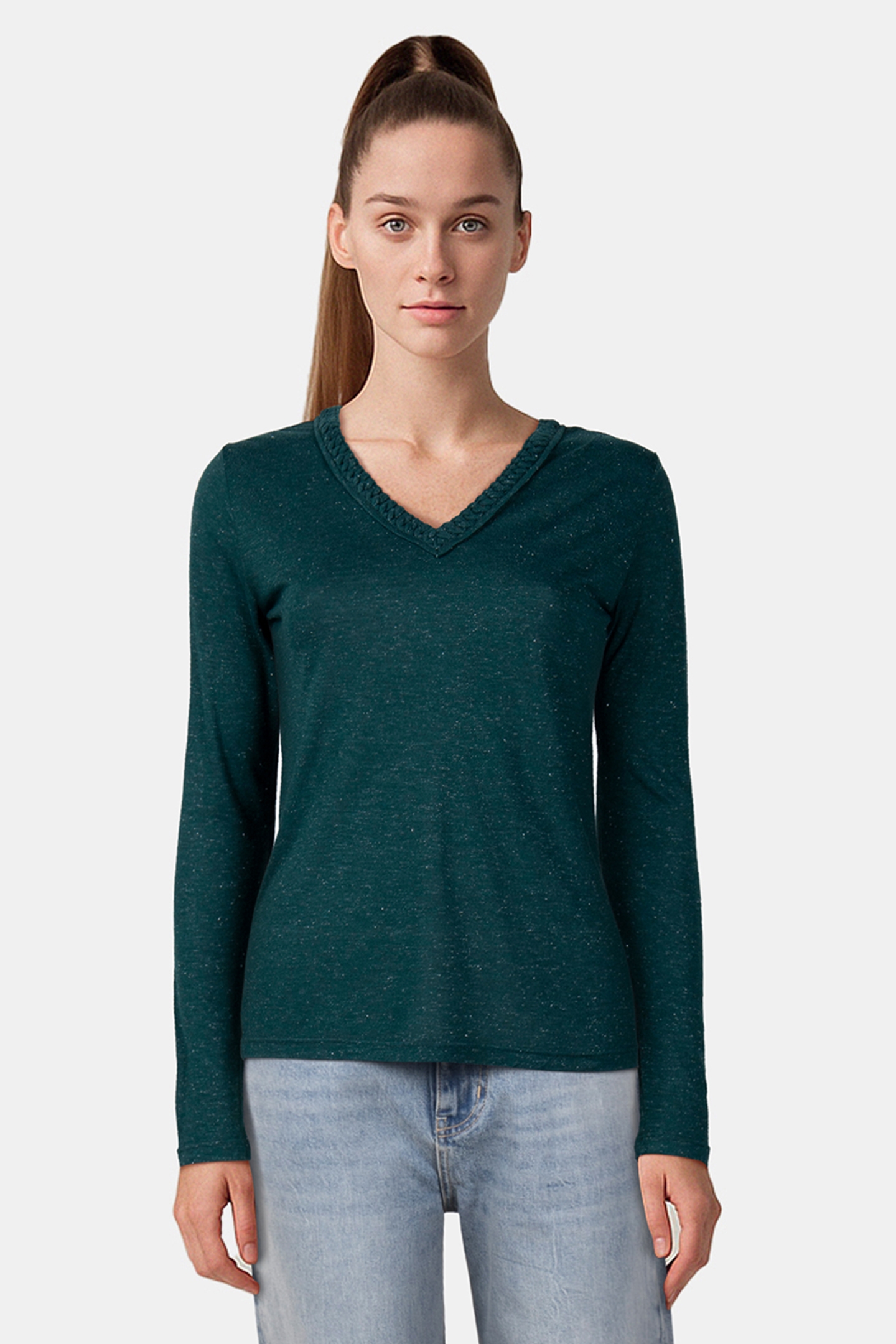 SEQUIN TEE WITH BRAIDED NECKLINE 1