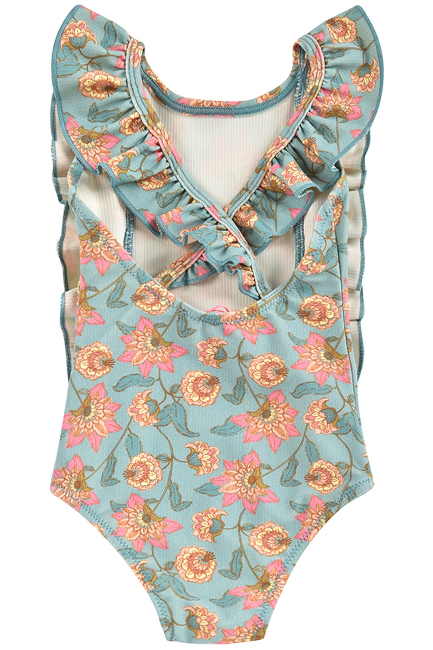 BATHING SUIT MOSILLOS TURQUOISE FLOWERS 3