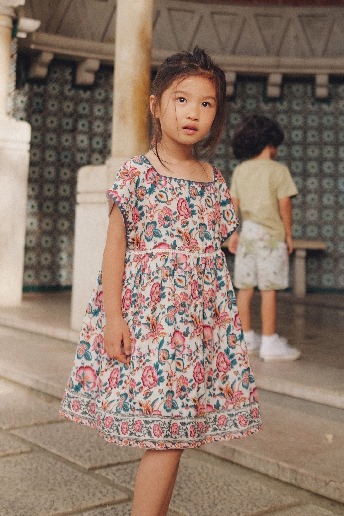 DRESS TAPALPA CREAM INDIAN FLOWERS 1