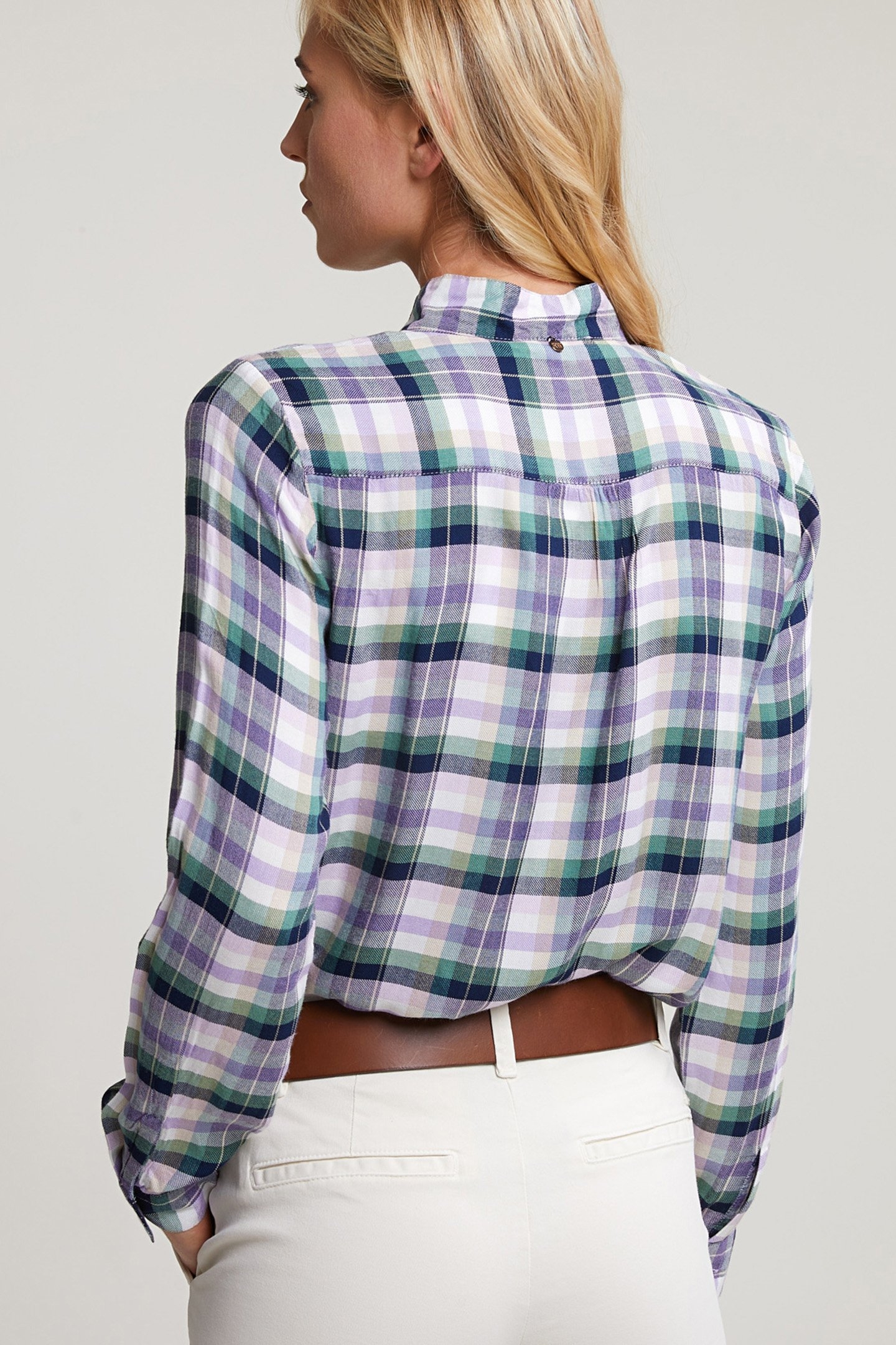 GREEN/PURPLE CHECKED BLOUSE FANCY COLLAR 2