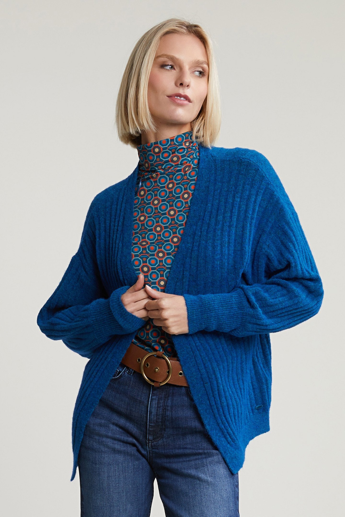 PETROL WOOLEN V-NECK CARDIGAN 1