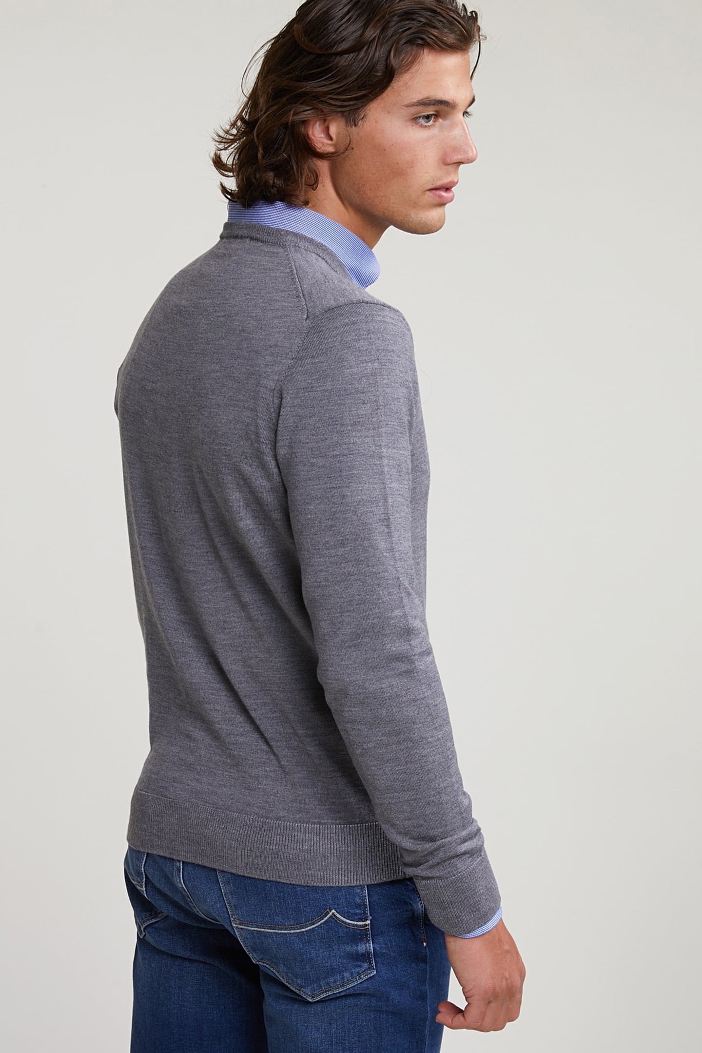 CUSTOM FIT BASIC MERINO V-NECK SWEATER OXFORD MIX 2