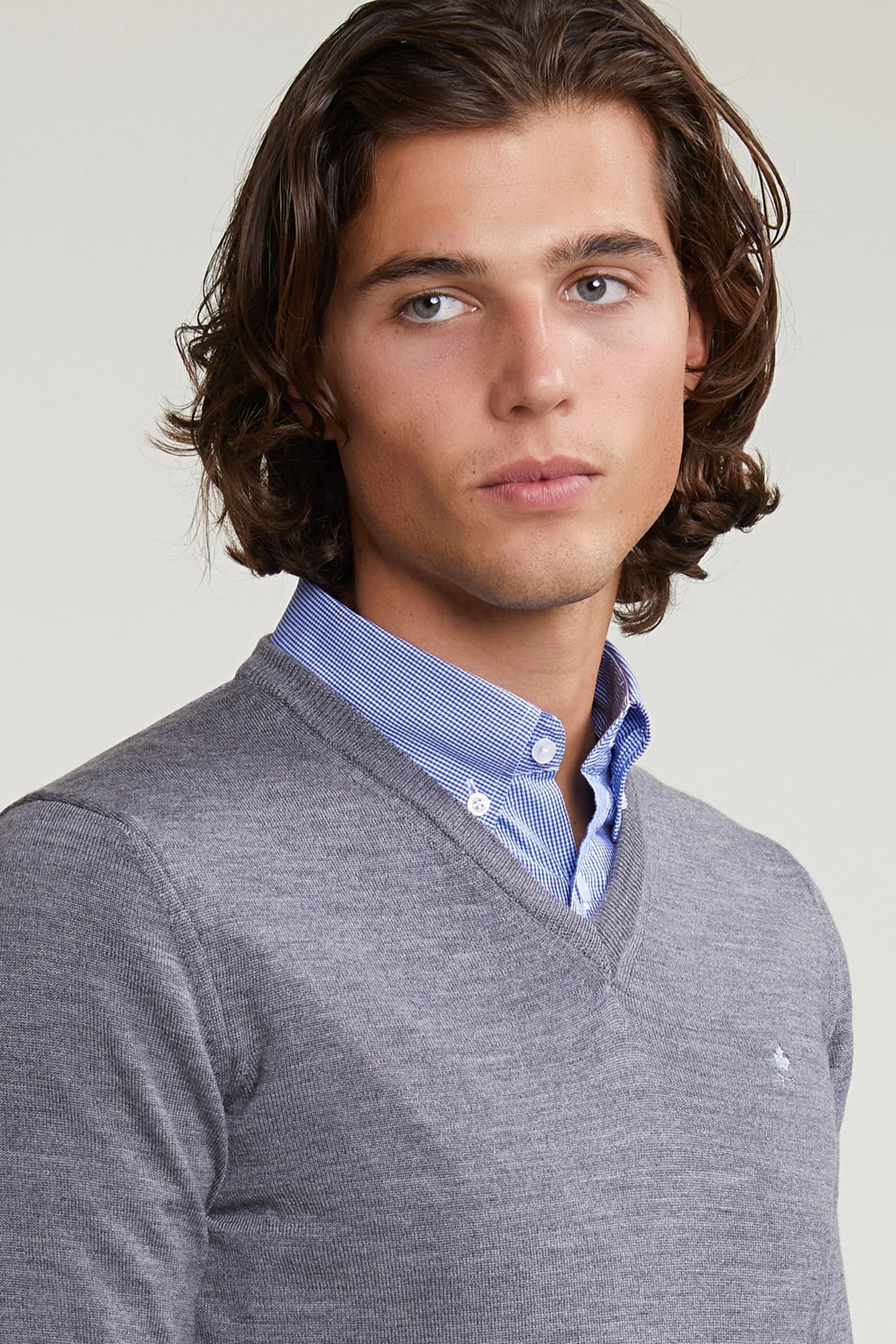 CUSTOM FIT BASIC MERINO V-NECK SWEATER OXFORD MIX 4