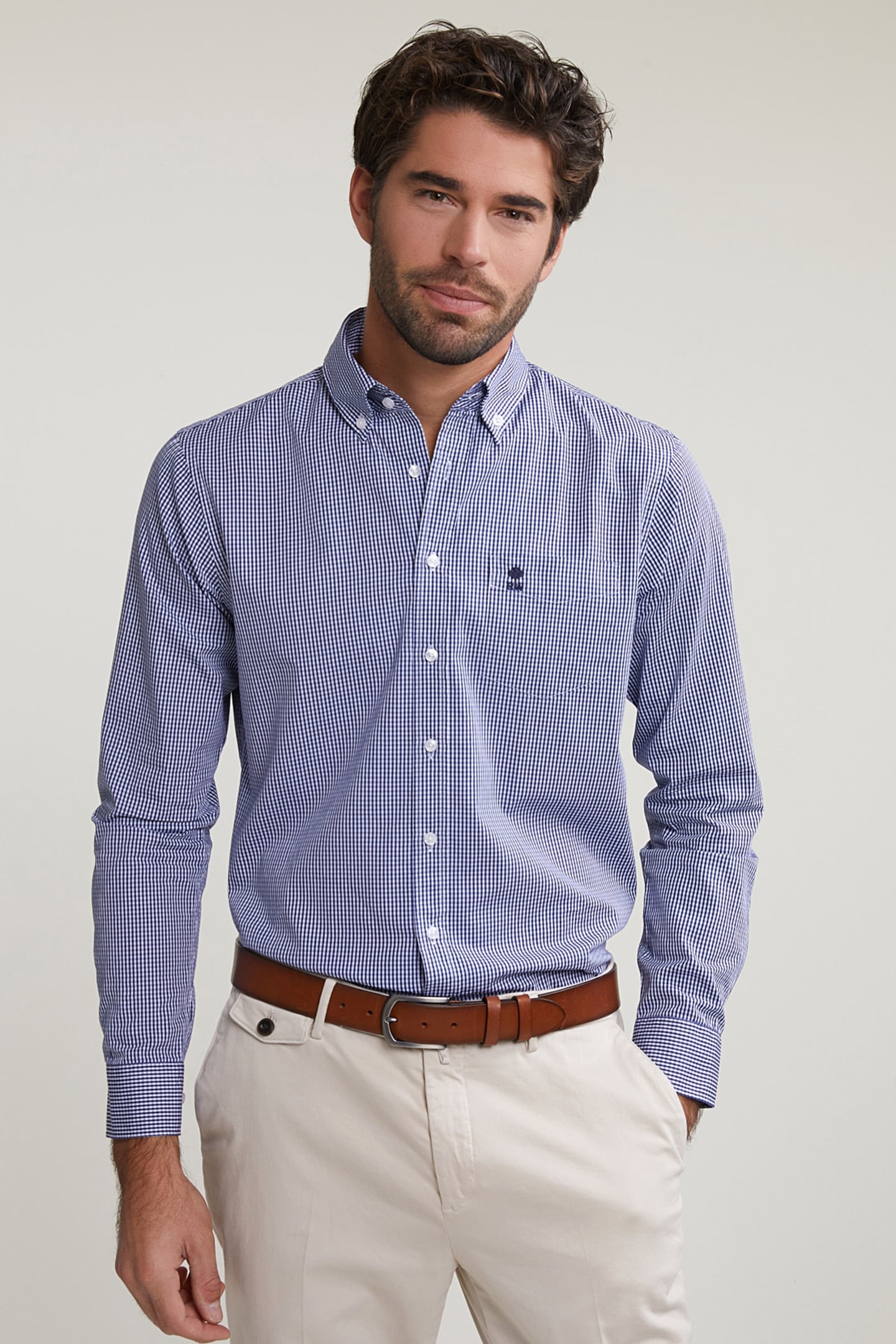 SLIM FIT CHECKED SHIRT WITH POCKET BLUE/WHITE 1