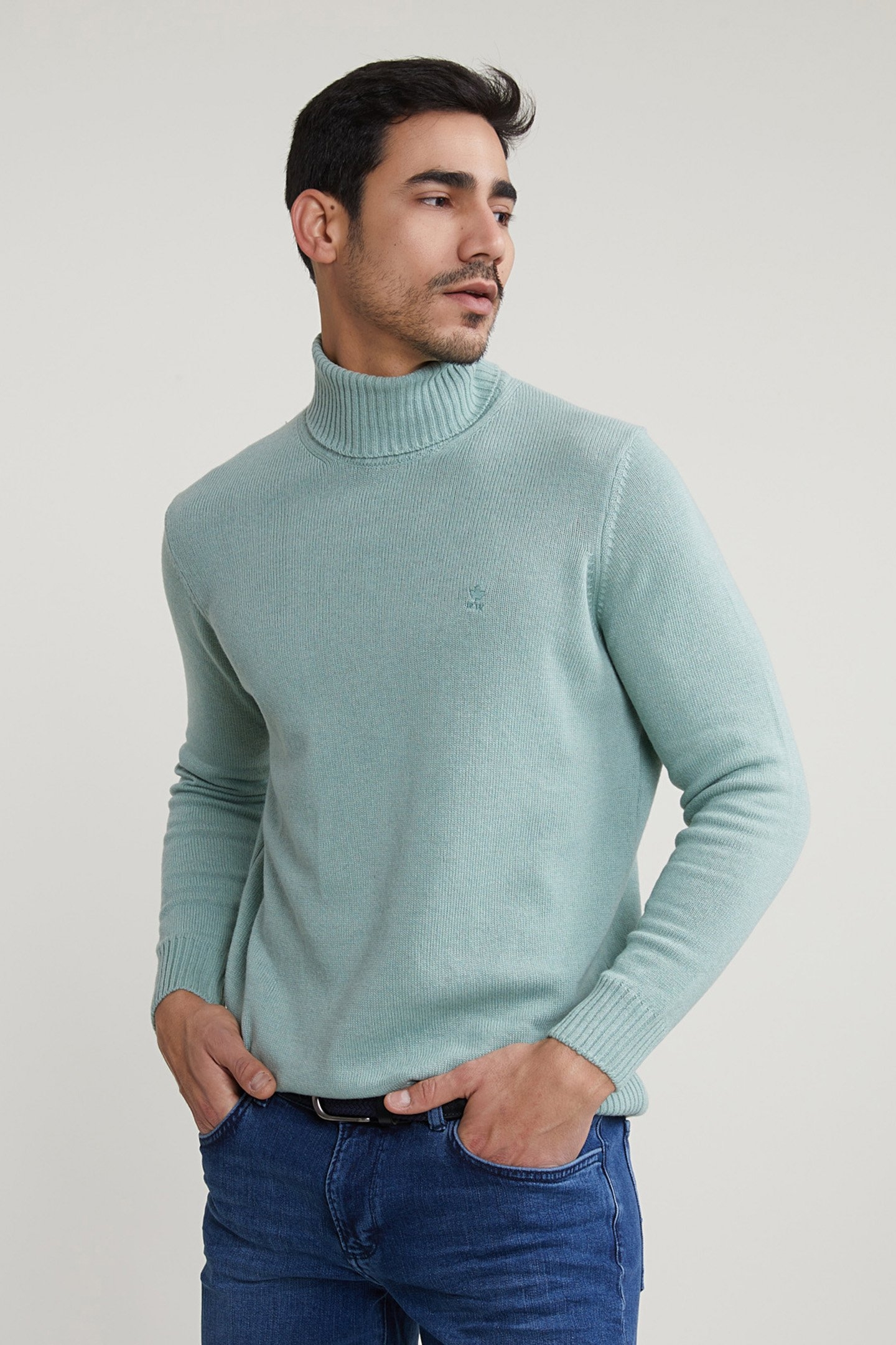 LOOSE DIT WOOL-CASHMERE ROLL NECK SWEATER CAPE GREEN MIX 1