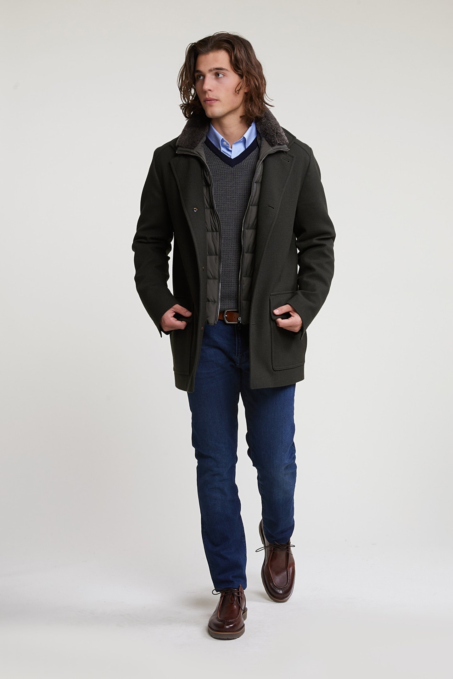 CUSTOM FIT MERINO V-NECK SWEATER NAVY/OXFORD MIX 4