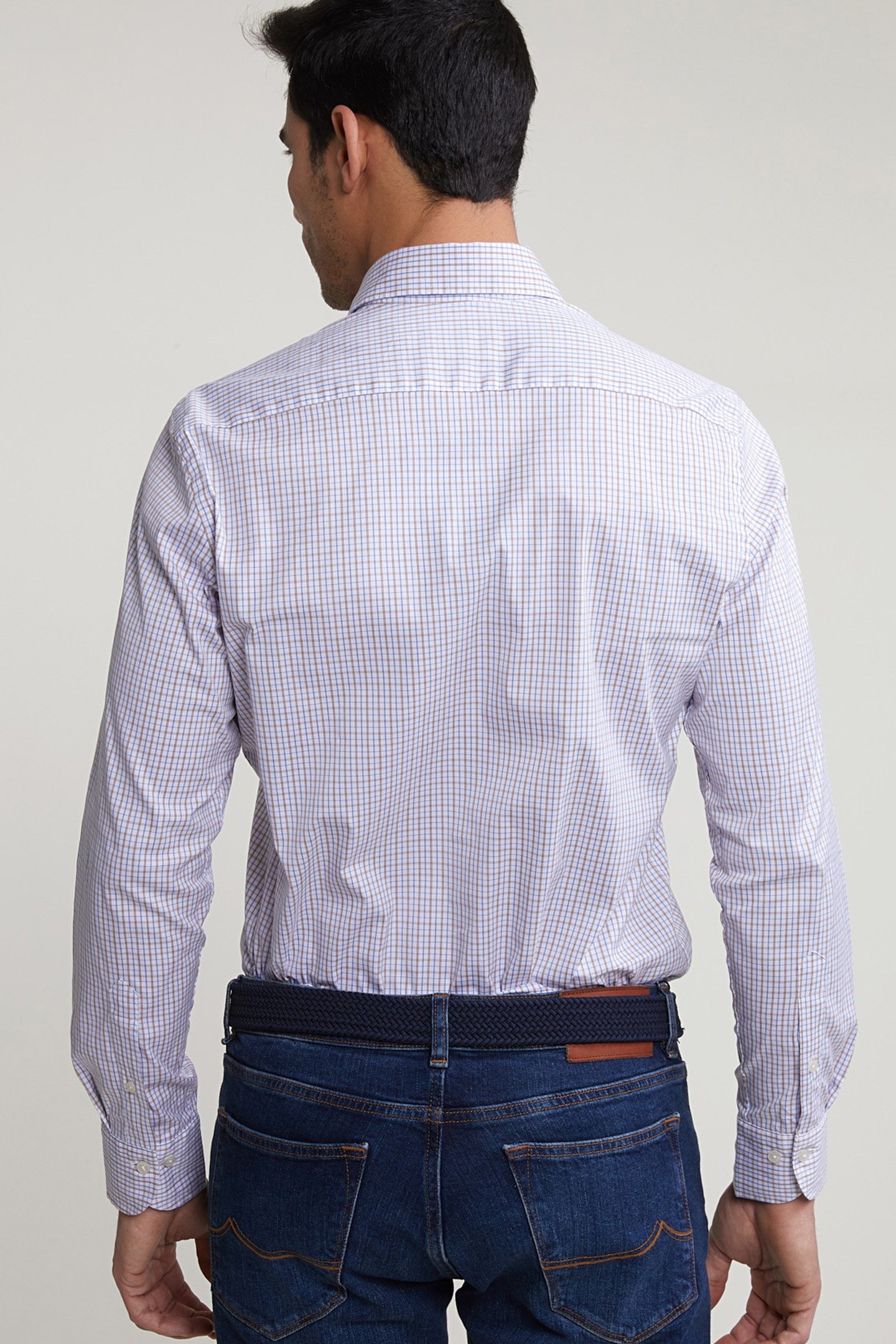 CUSTOM FIT CHECKED SHIRT BROWN/BLUE 2