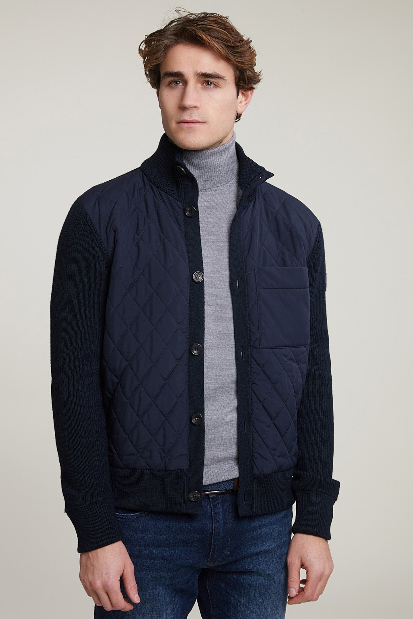 CUSTOM FIT QUILTED VIRGIN WOOL JACKET WITH BUTTONS BLUE 4