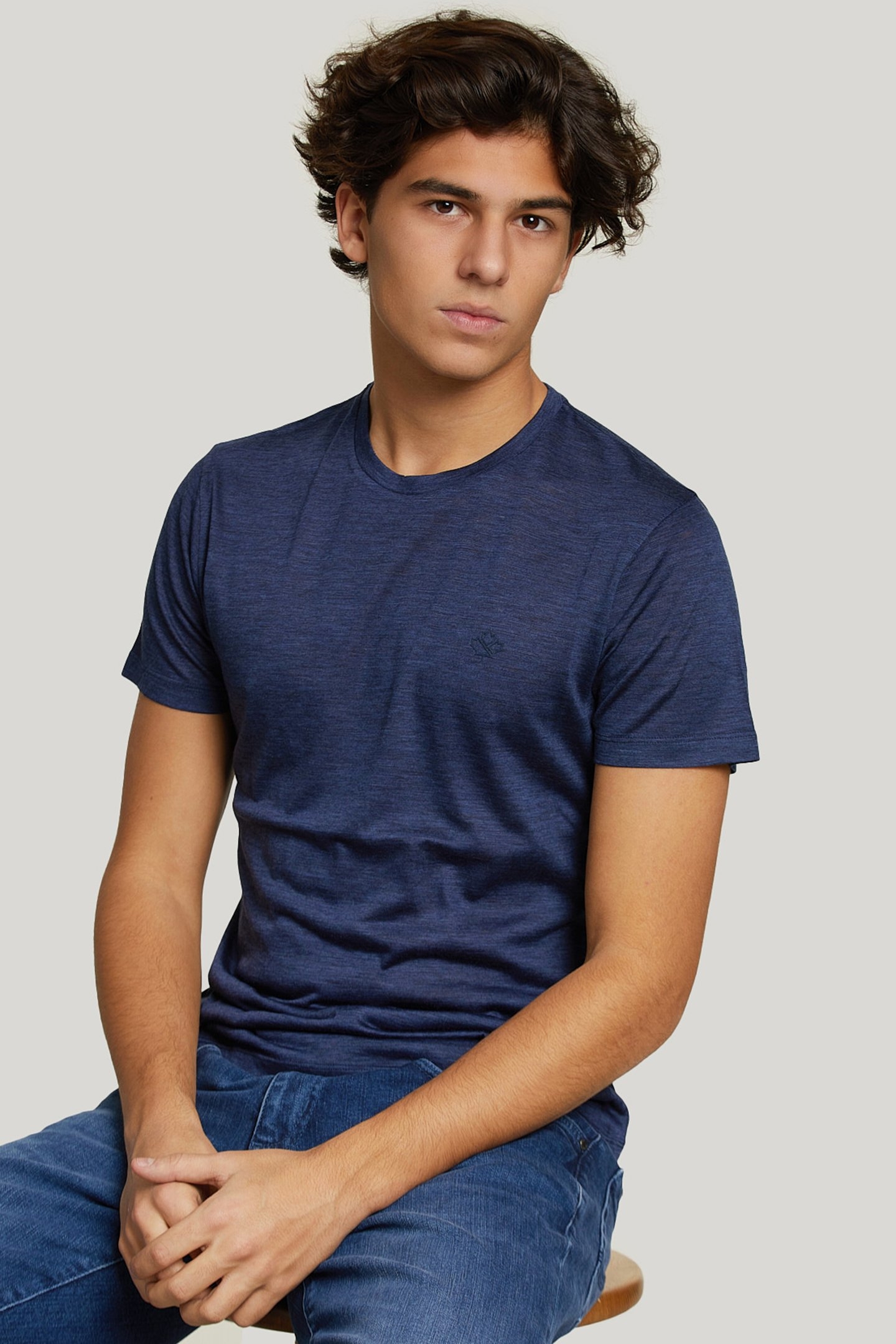 SLIM FIT VIRGIN WOOL T-SHIRT BLUE 1