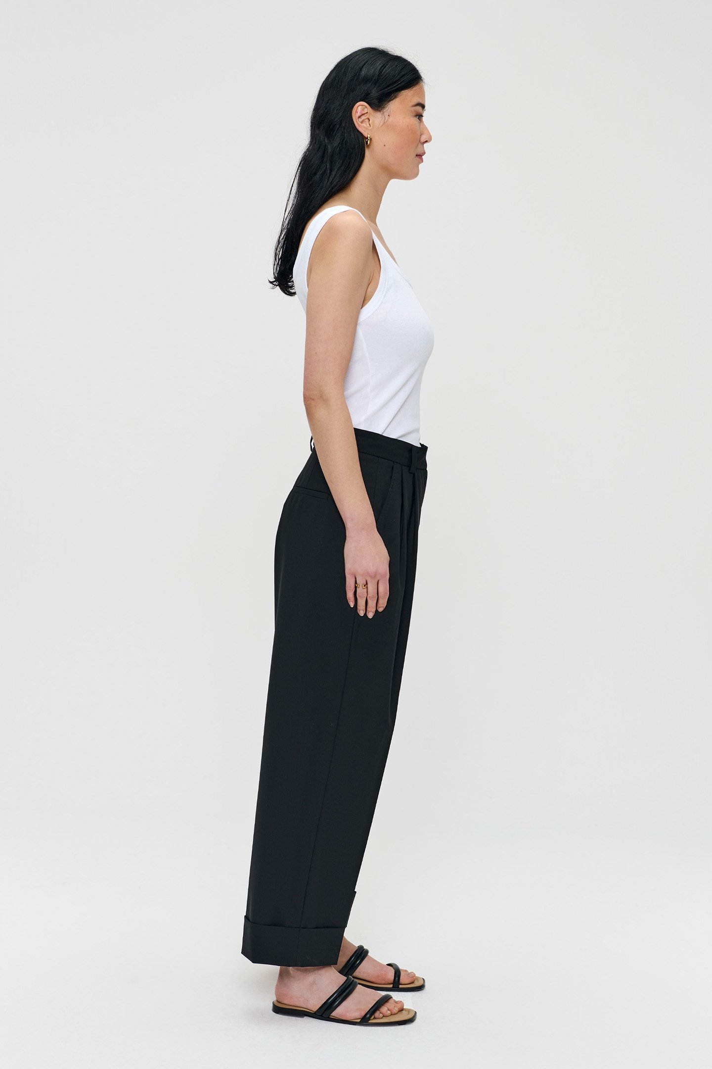 TROPICAL WOOL STRAIGHT PANTS BLACK 5