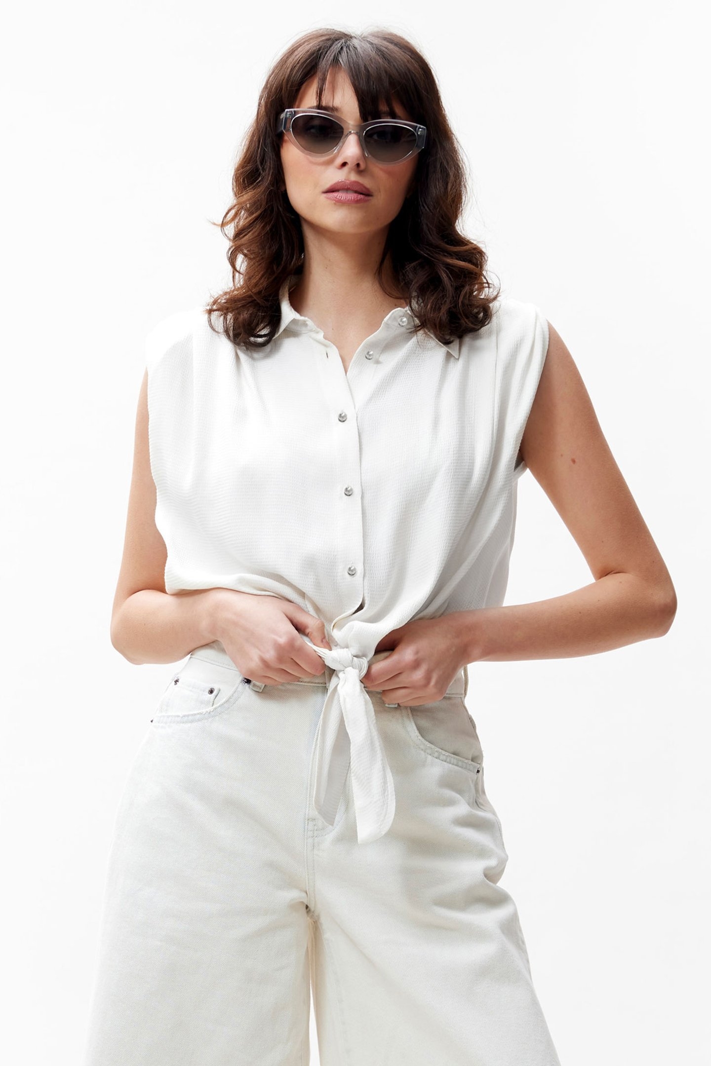 SLEEVELESS BLOUSE WITH LASH OFF WHITE 1