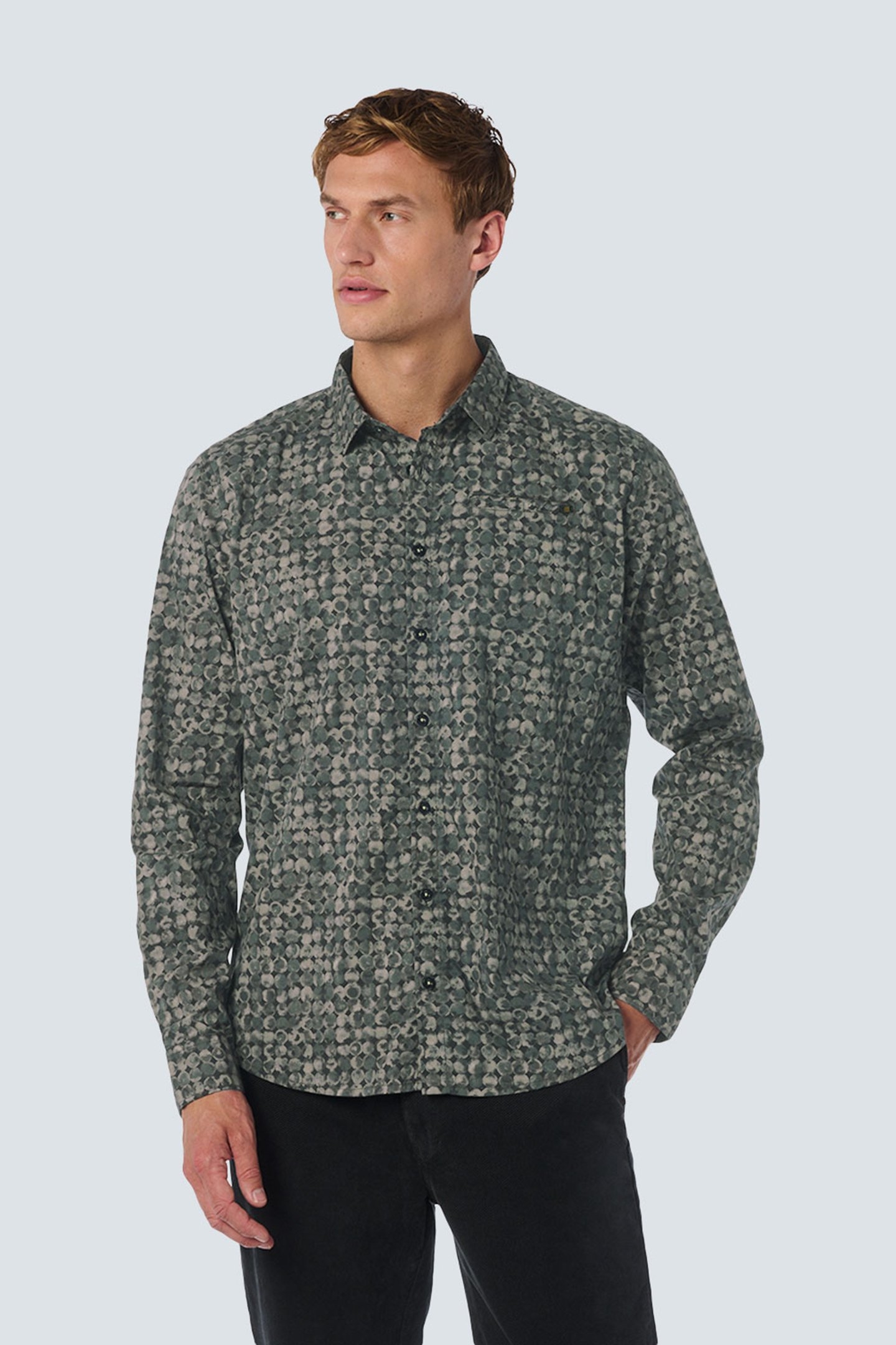 SHIRT STRETCH ALLOVER PRINTED DARK GREEN 1
