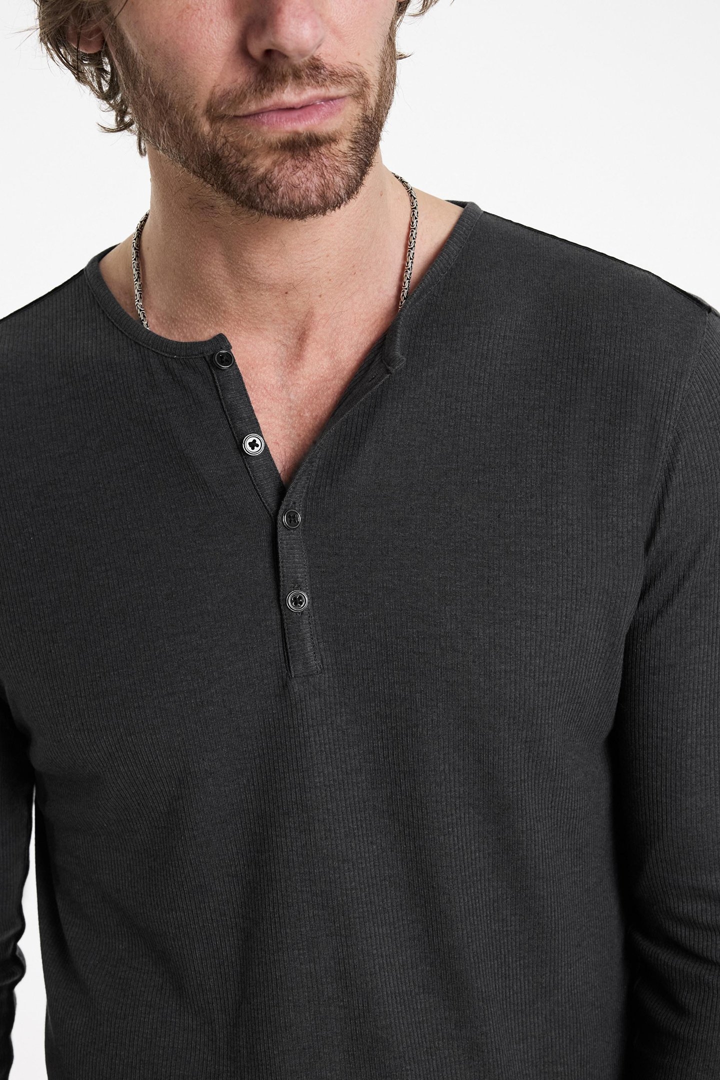 CARVER REGULAR FIT LS HENLEY WITH SHOULD CARBON GREY 3