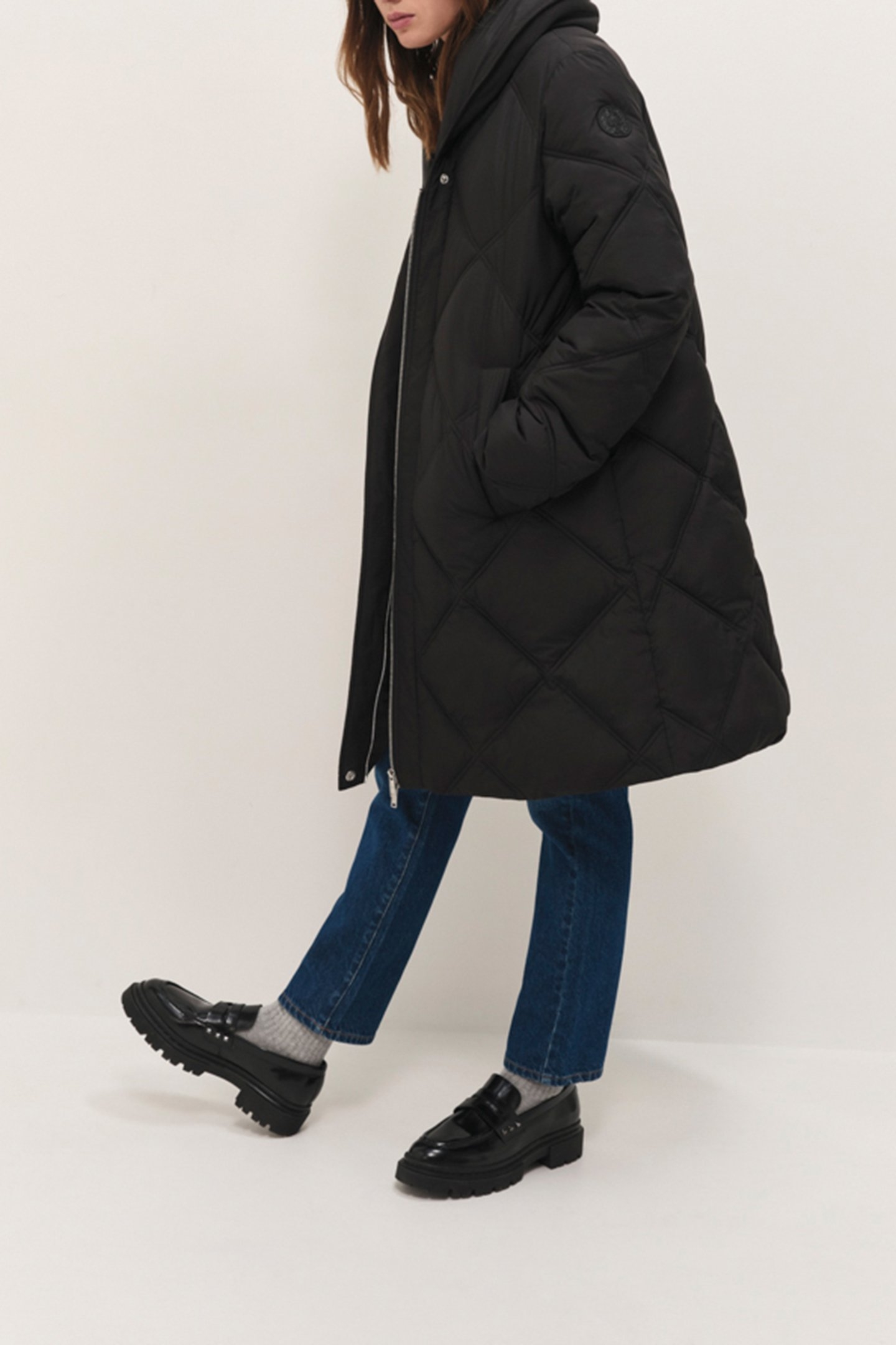 DROP - BLACK DOWN JACKET WITH SHAWL COLLAR DUPONT™ SORONA 4
