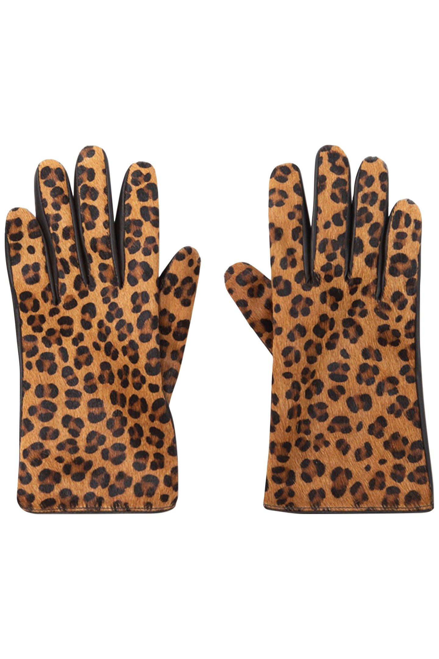 ASTRIO - TOFFEE LEATHER GLOVES WITH FOAL EFFECT AND LEOPARD  1
