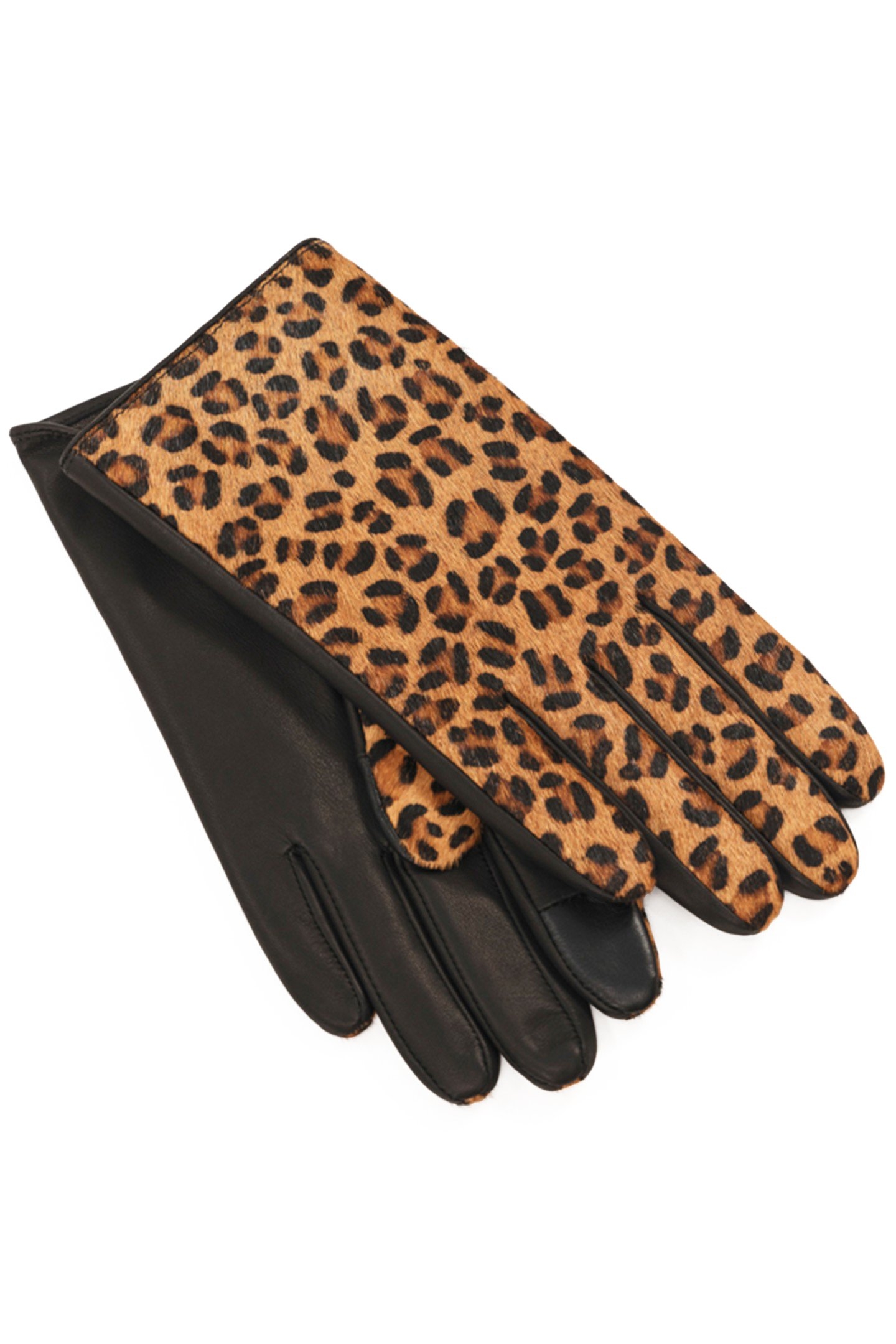 ASTRIO - TOFFEE LEATHER GLOVES WITH FOAL EFFECT AND LEOPARD  3