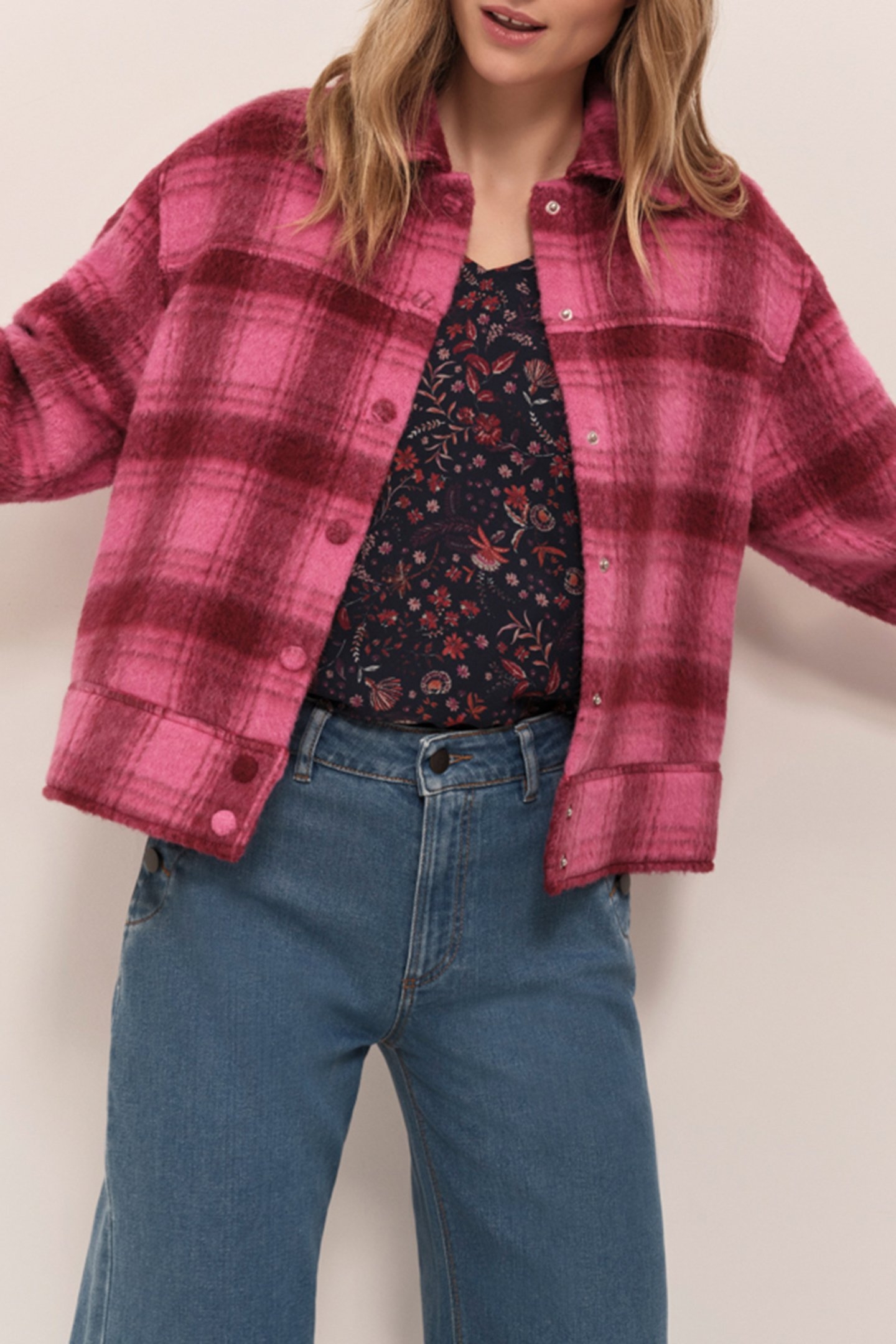 VIAN - FUCHSIA WOOL OVERSHIRT JACKET WITH CHECK PATTERN 5