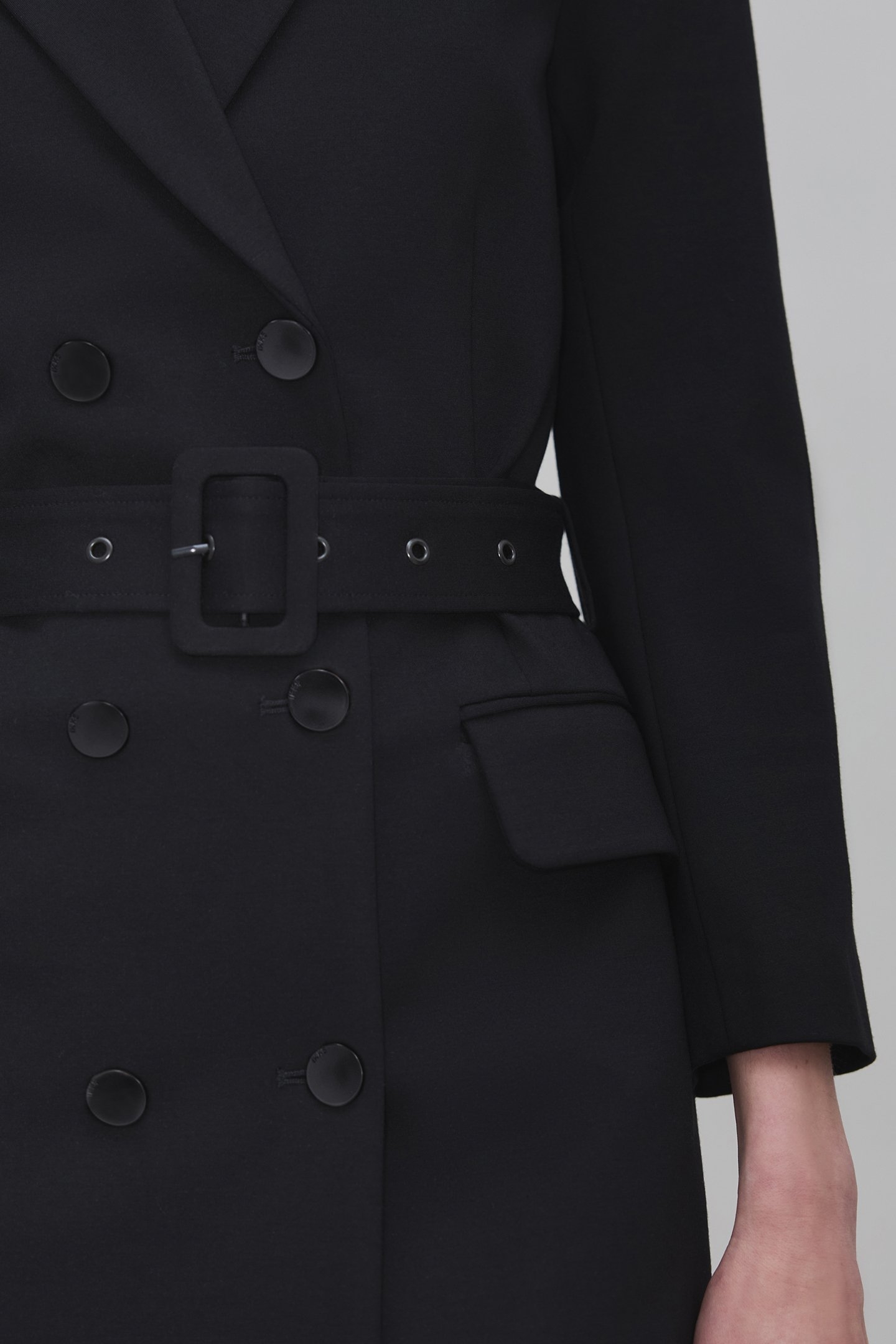 BELTED BLACK TRENCH DRESS MILANO MESH 5