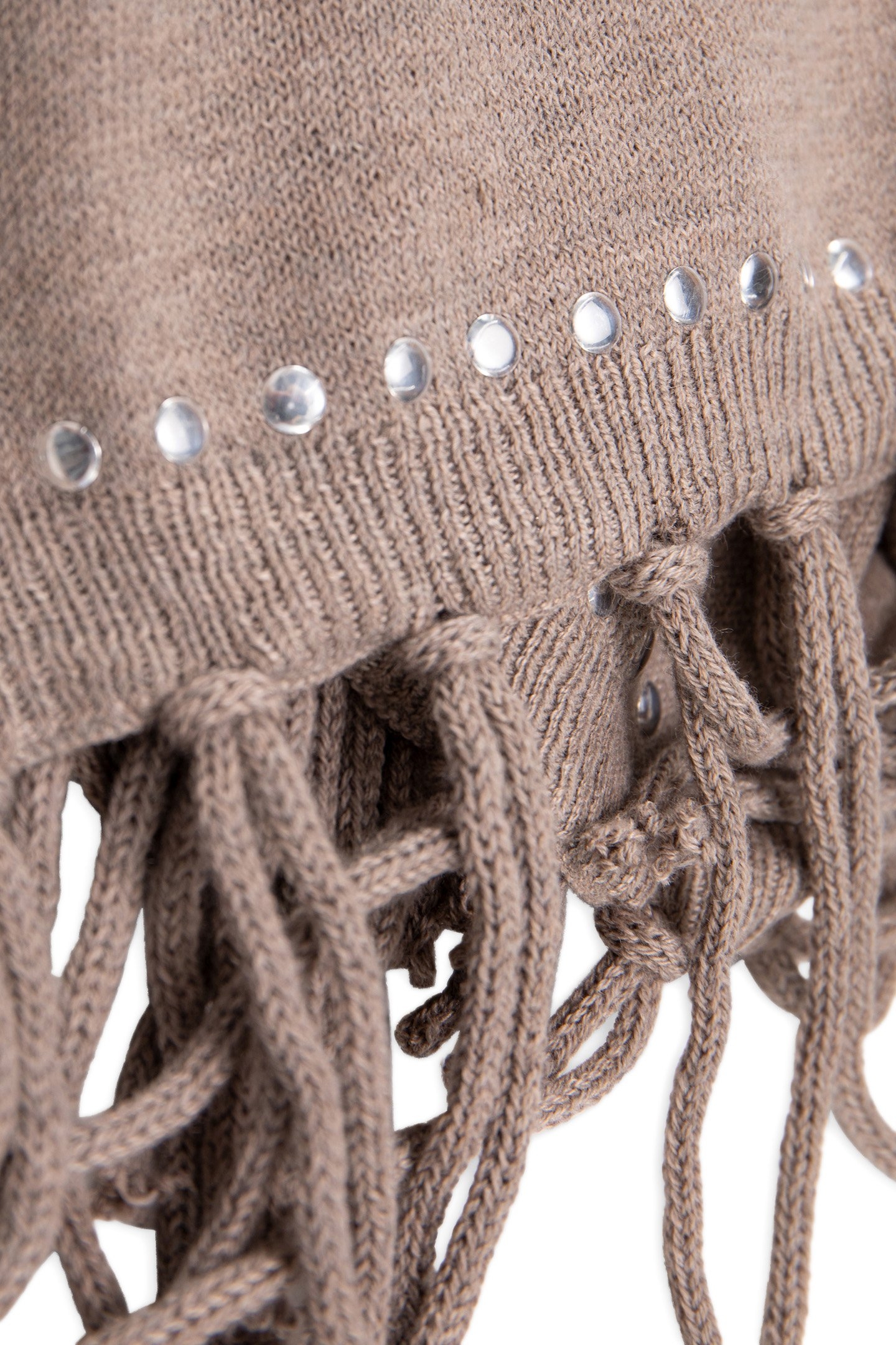 BEIGE KNITTED PONCHO WITH FRINGED EDGES 2