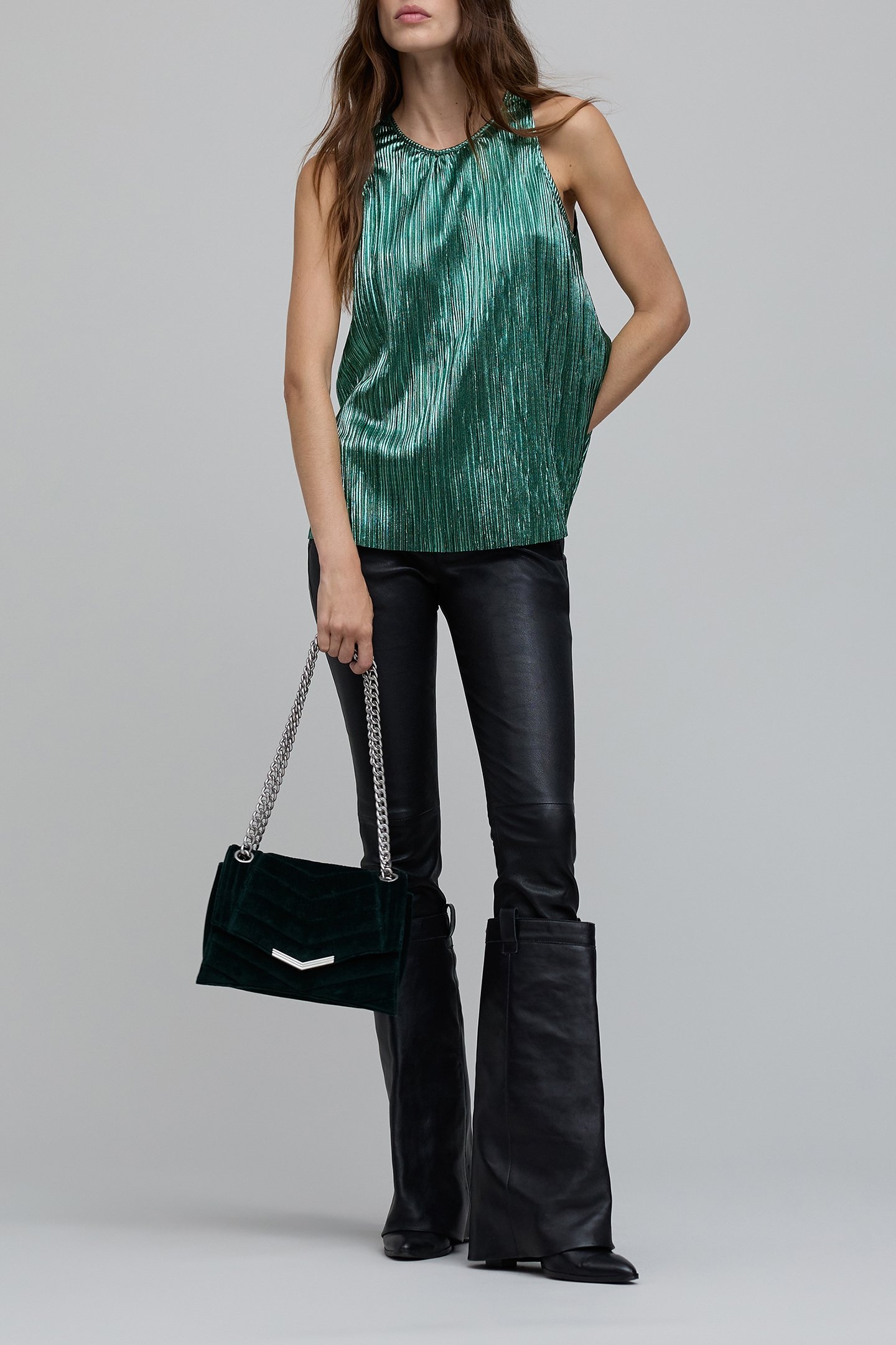 METALLIC EMERALD PLEATED TOP 3