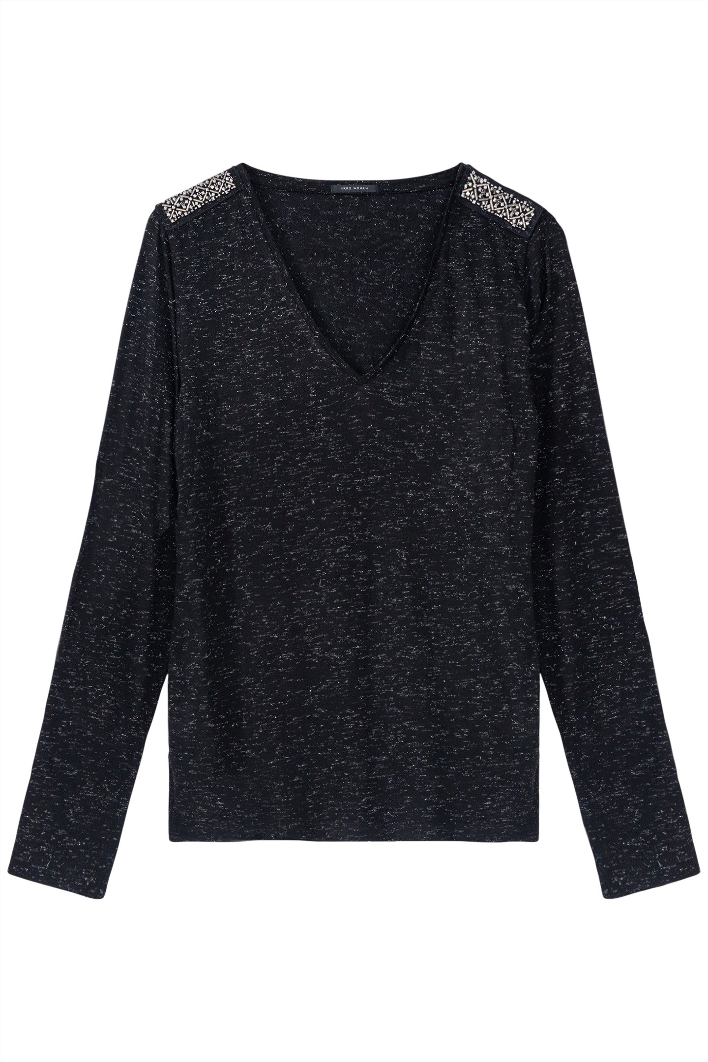 BLACK SEQUINED T-SHIRT WITH JEWELLED SHOULDER STRAPS 1