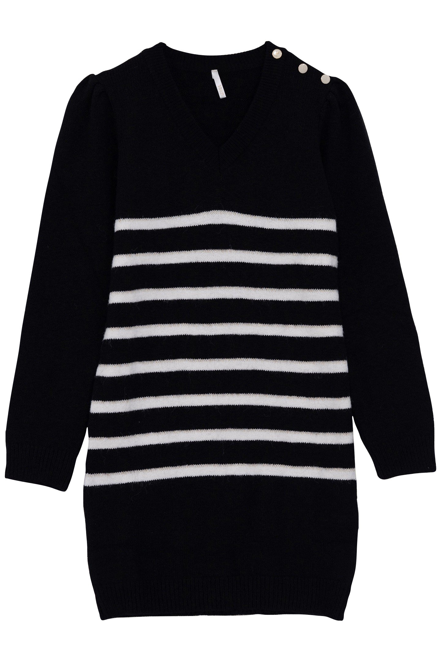 BLACK KNIT DRESS WITH WHITE AND GOLD STRIPES 4