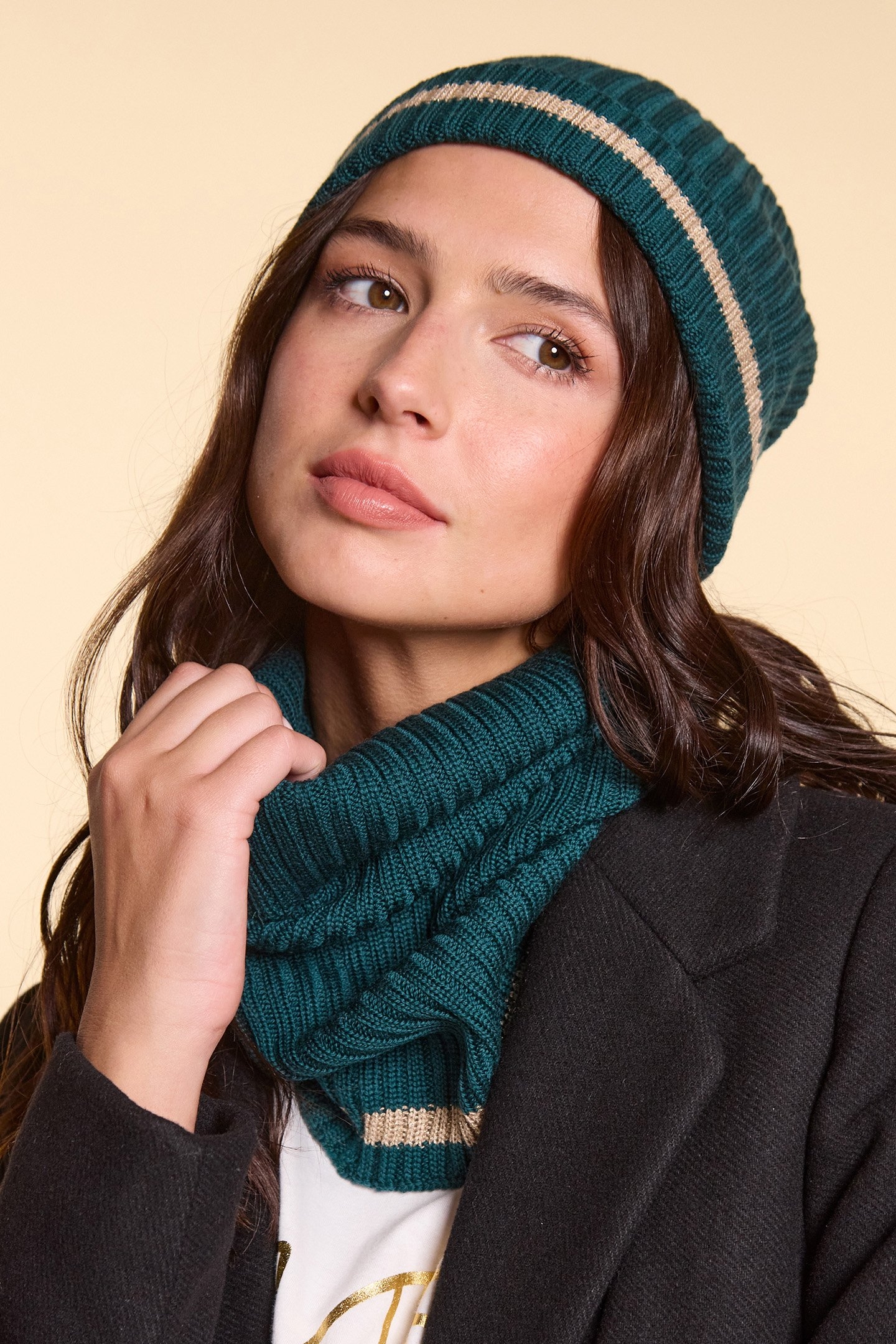 LAFRANÇAISE MIDNIGHT GREEN RIBBED KNIT BEANIE 2