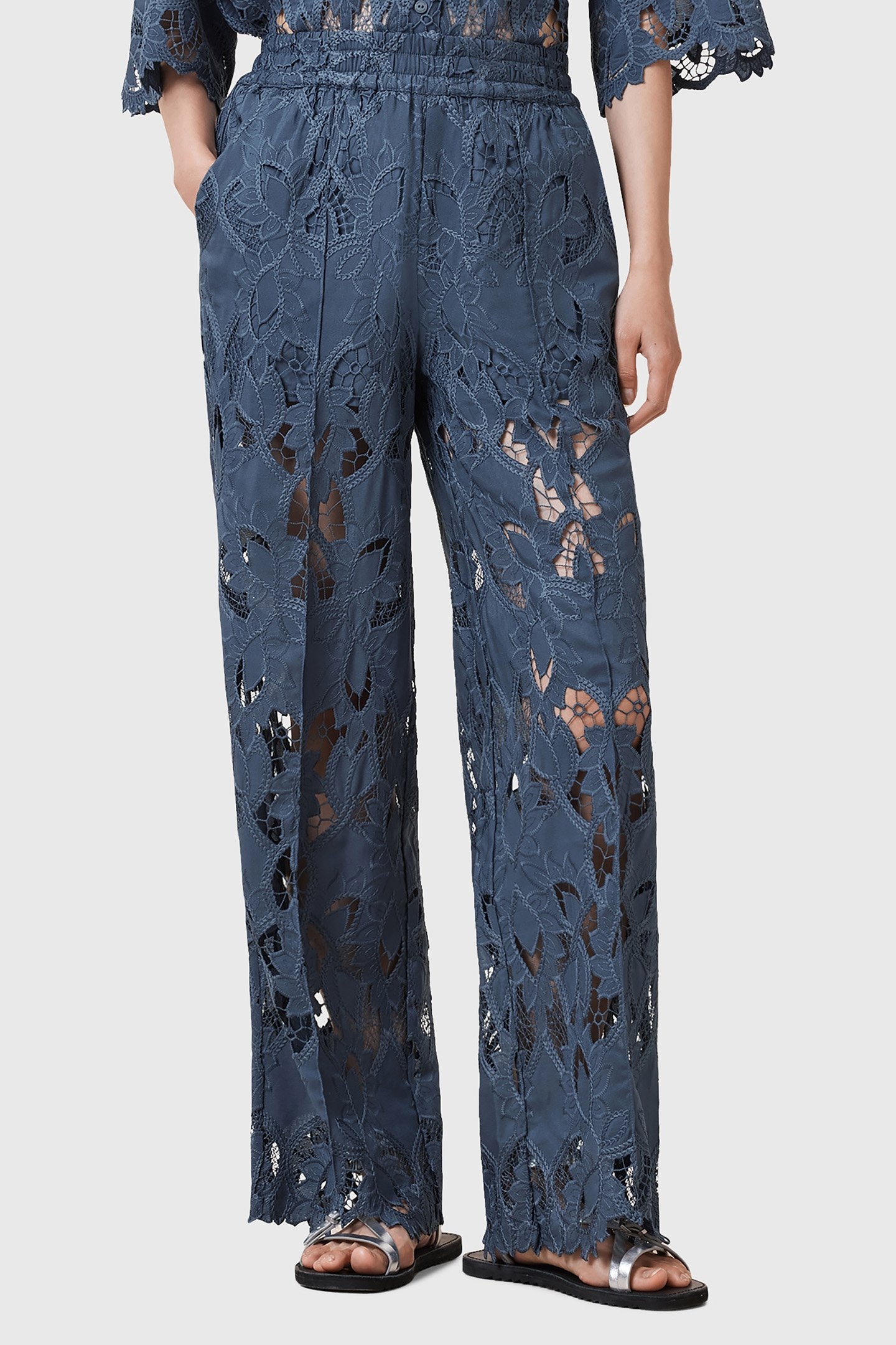 CHARLI EMB TROUSER DUSTY BLUE 1