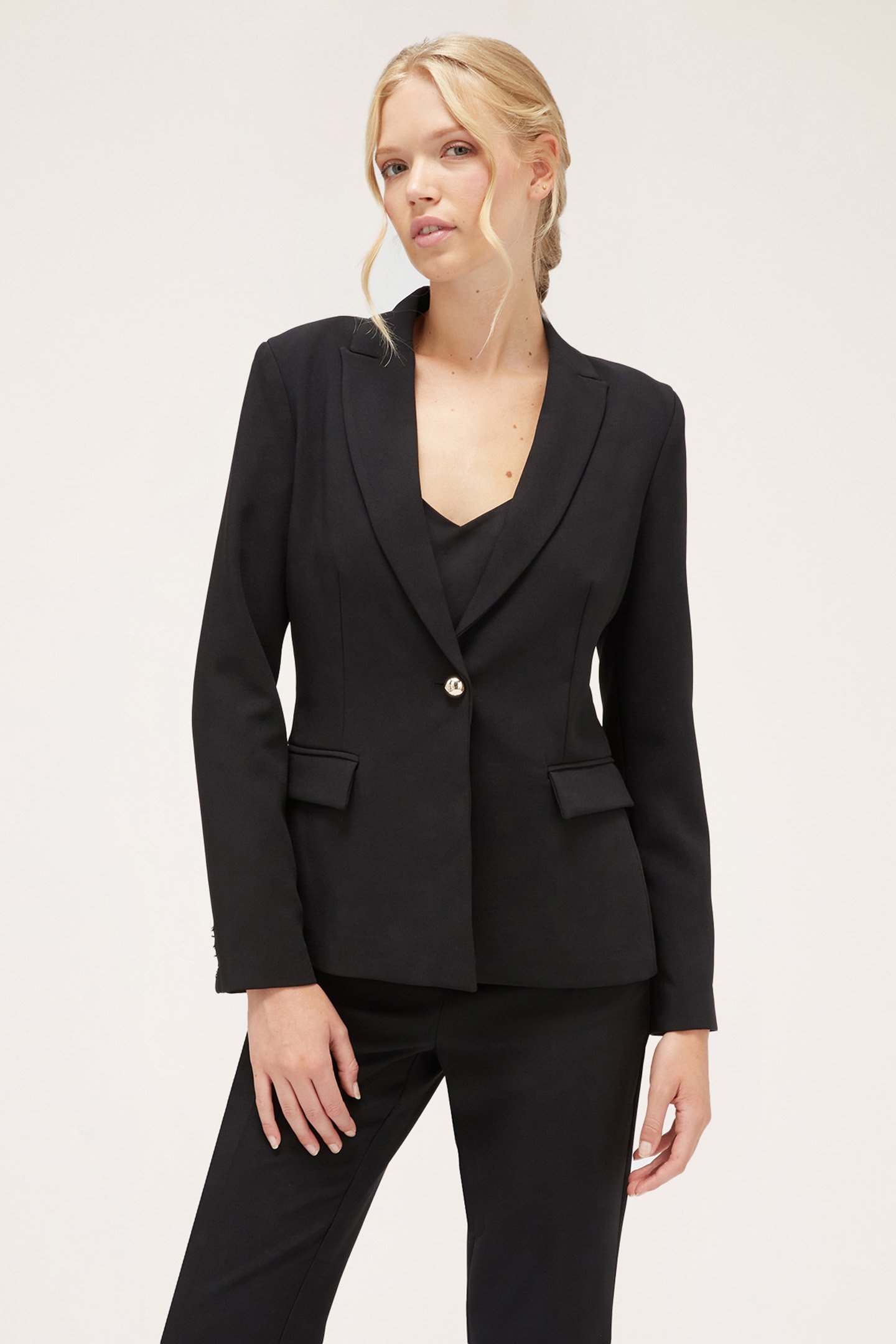 SINGLE-BREASTED CREPE FABRIC BLAZER BLACK 1