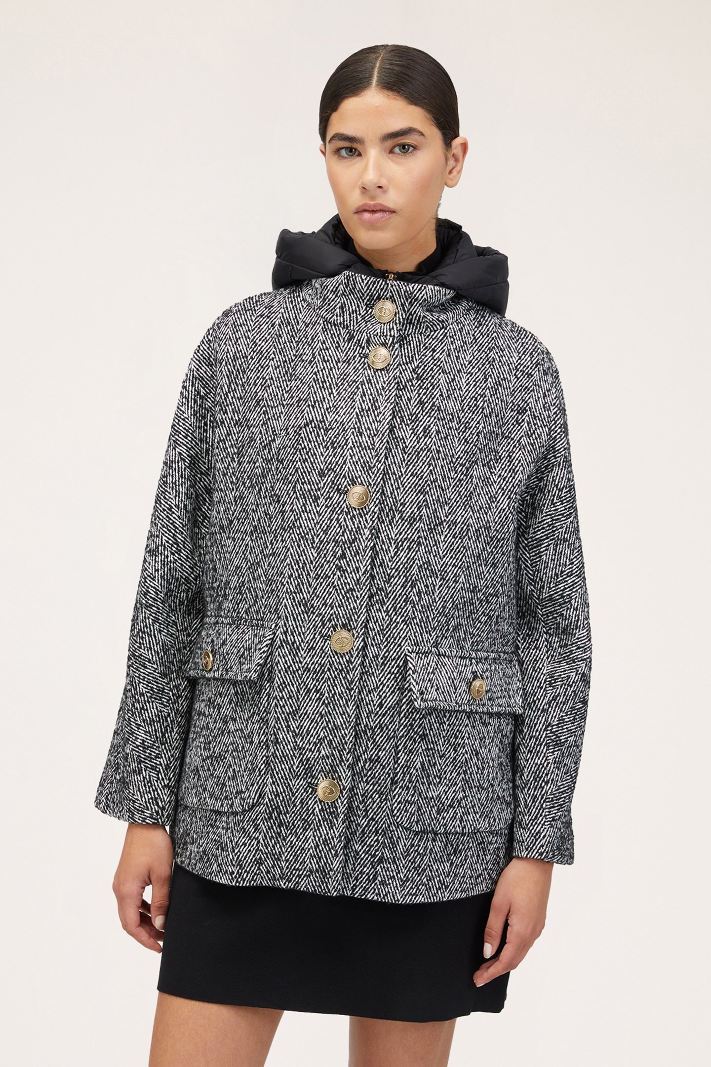 DUAL-FABRIC DOWN JACKET WITH HOOD BLACK 1