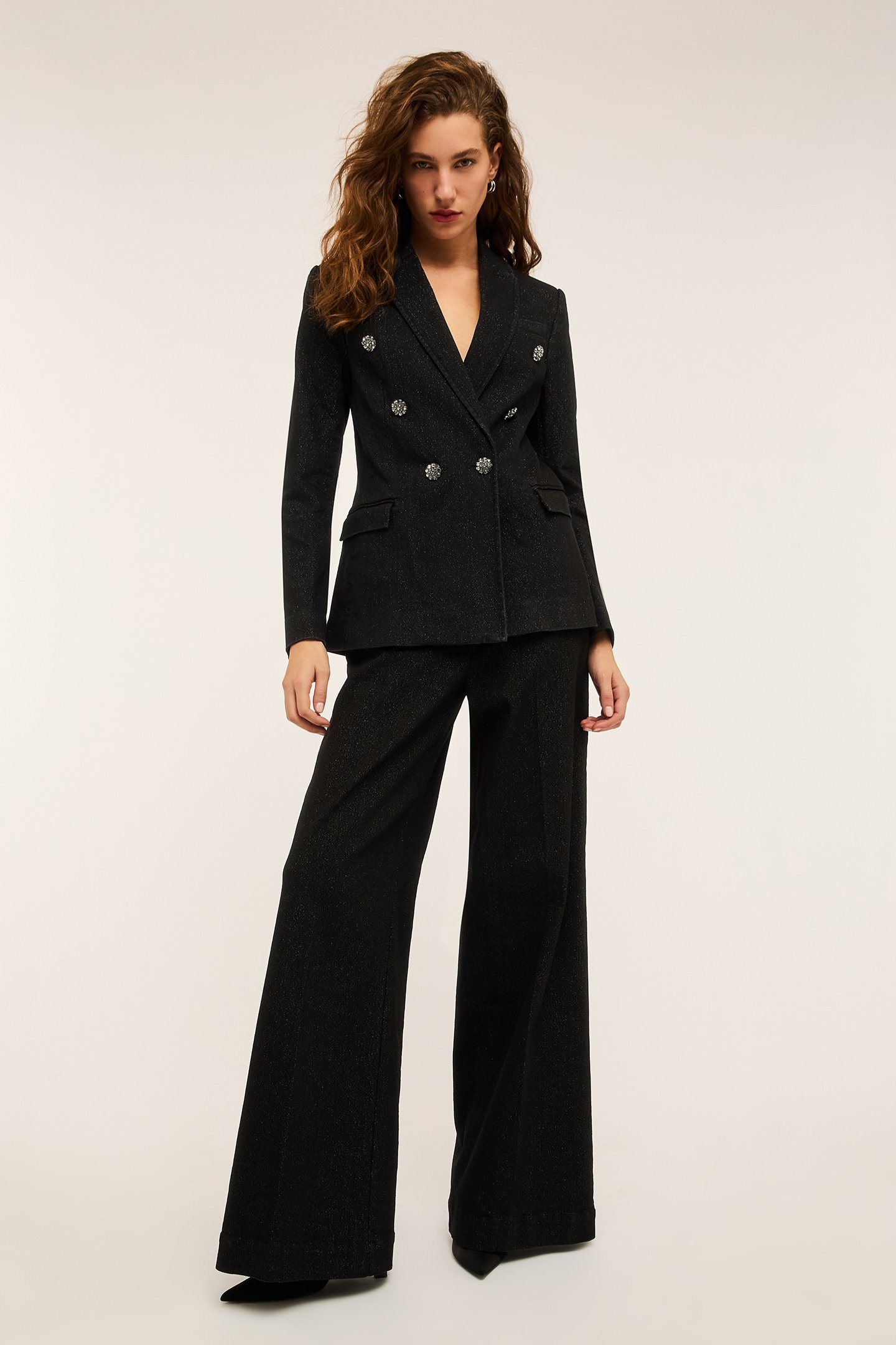 DOUBLE-BREASTED LUREX DENIM BLAZER BLACK 1