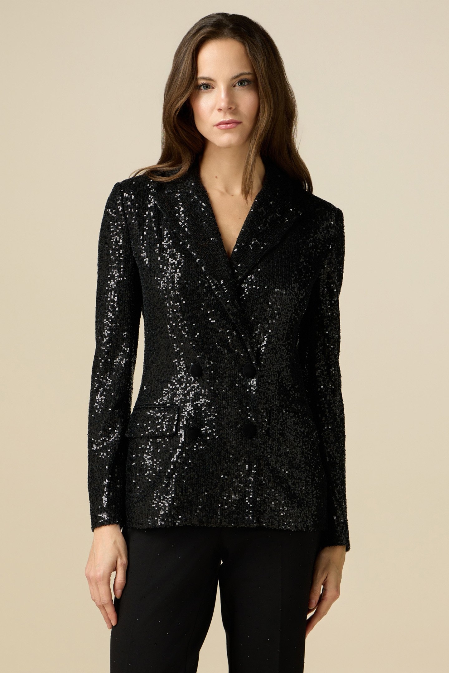 DOUBLE-BREASTED SEQUIN BLAZER BLACK 1