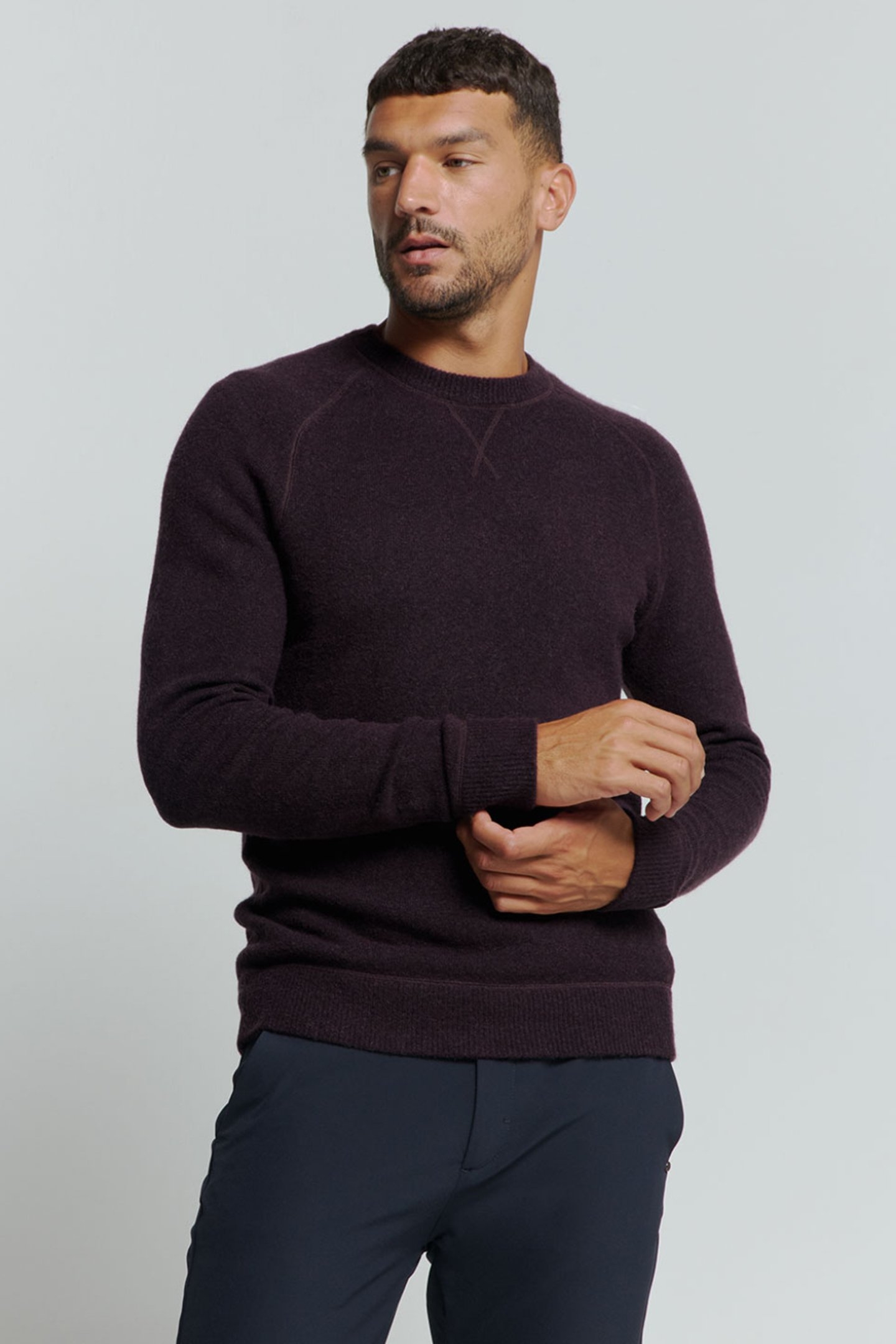 PULLOVER CREWNECK MELANGE WITH WOOL AUBERGINE 1