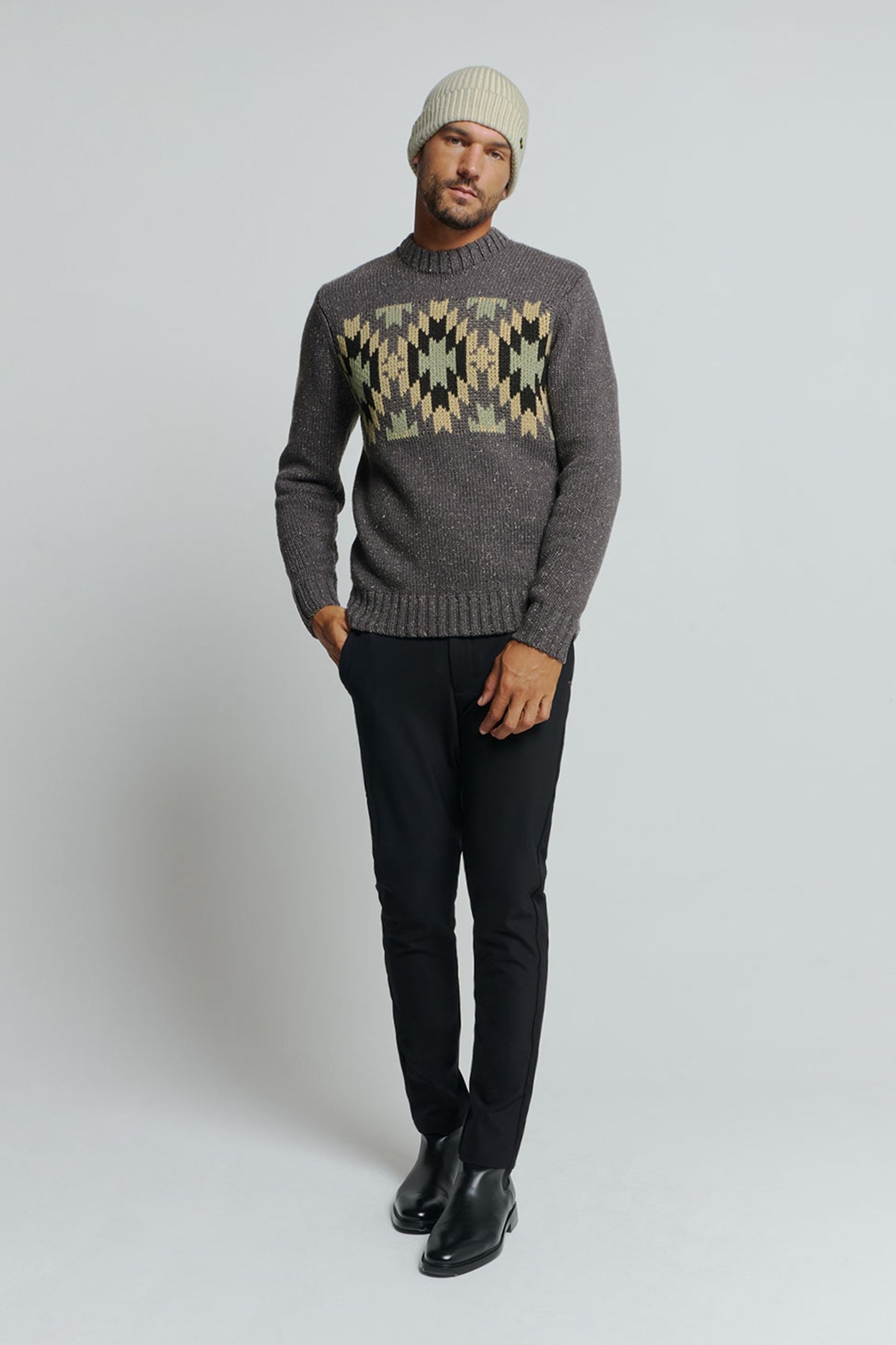 PULLOVER CREWNECK JACQUARD PATTERN WITH SILK DARK GREY 3