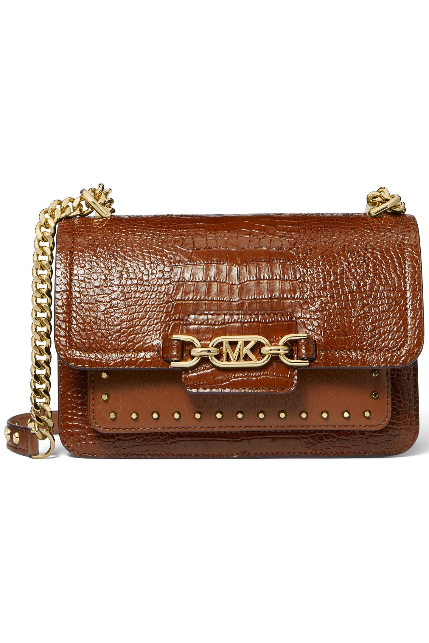 LEATHER SHOULDER BAG WITH CHAIN DETAIL IN BROWN 1