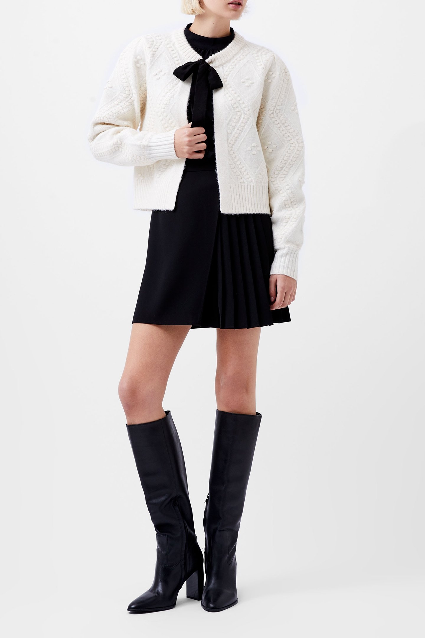 BOBBLE BOW CARDIGAN WINTER WHT/BLACK BOW 2