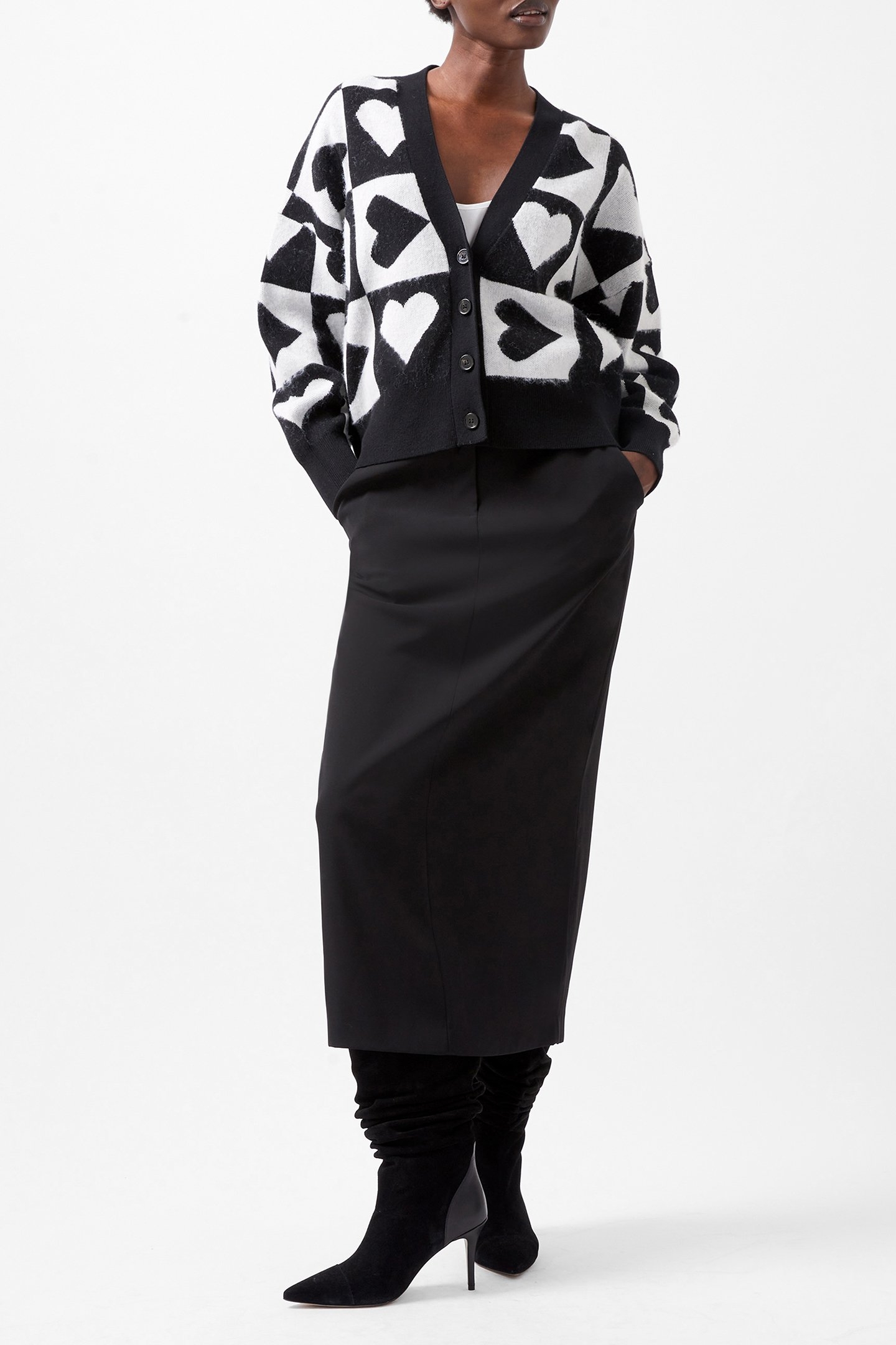 JULIANNA HEART CARDIGAN BLACKOUT/WINTERWHITE 1