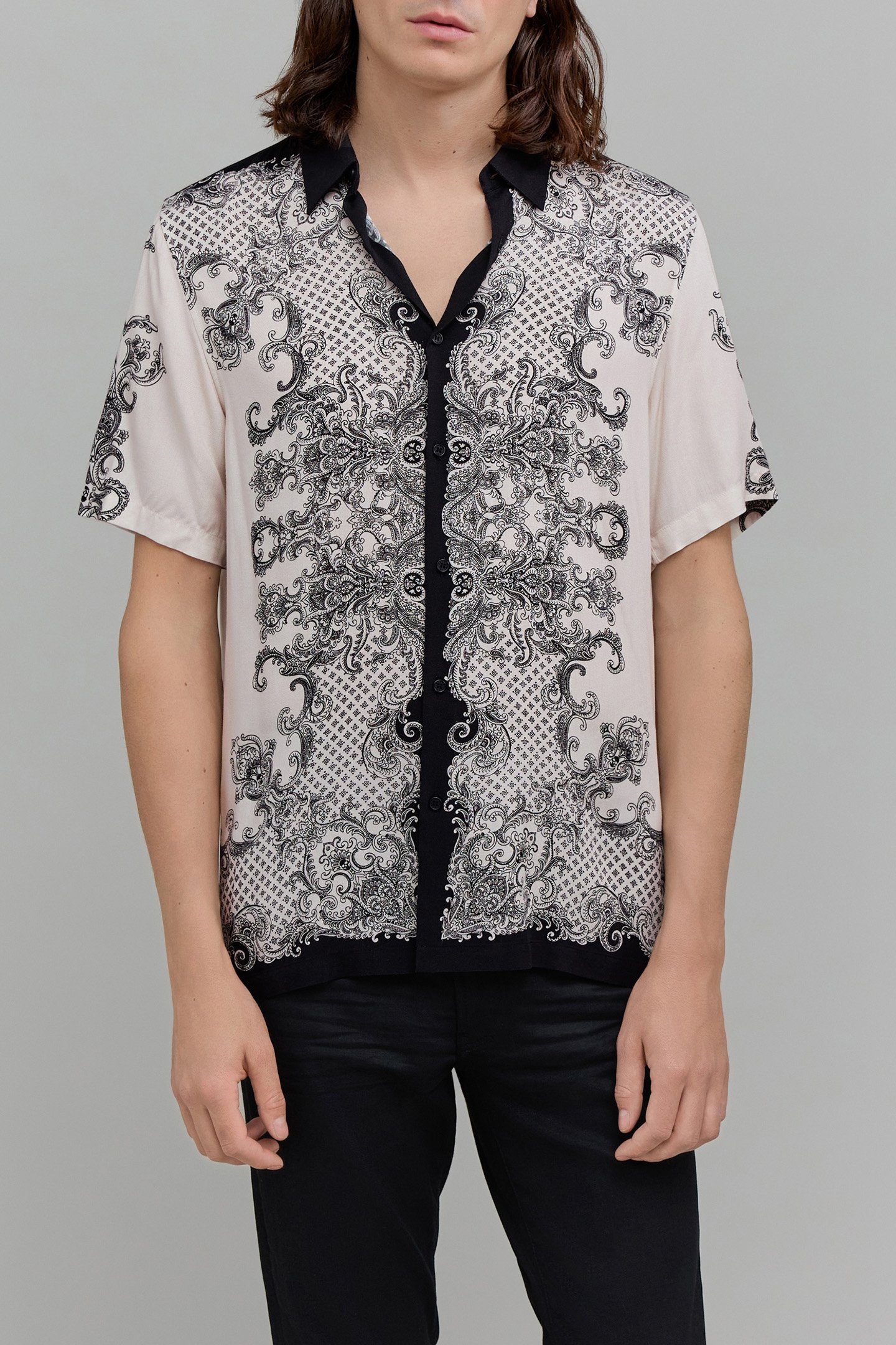 BLACK REGULAR SHIRT WITH BAROQUE MOTIF BLACK 1