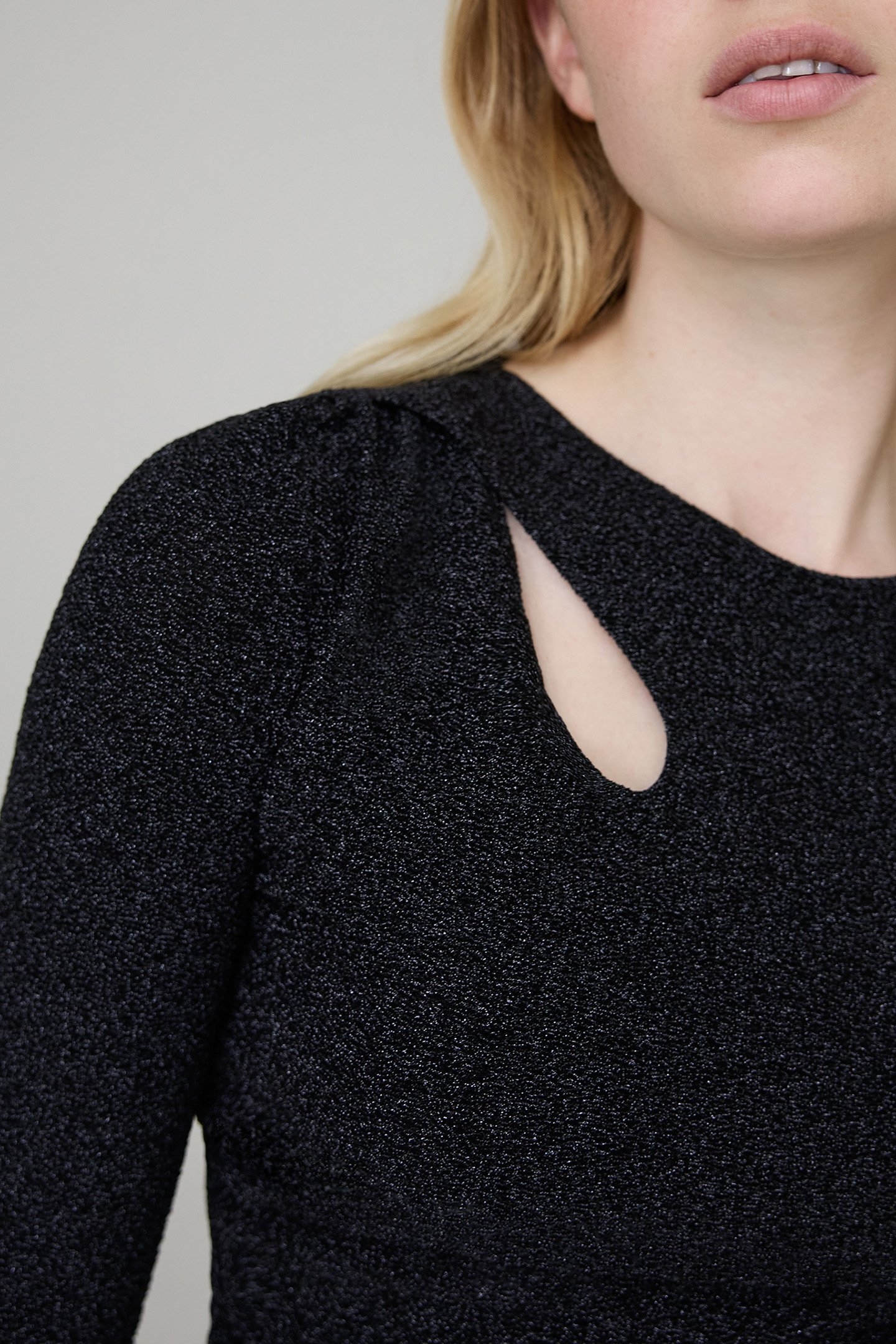 PURE EDITION-BLACK LUREX DRESS ASYMMETRICAL COLLAR BLACK 6