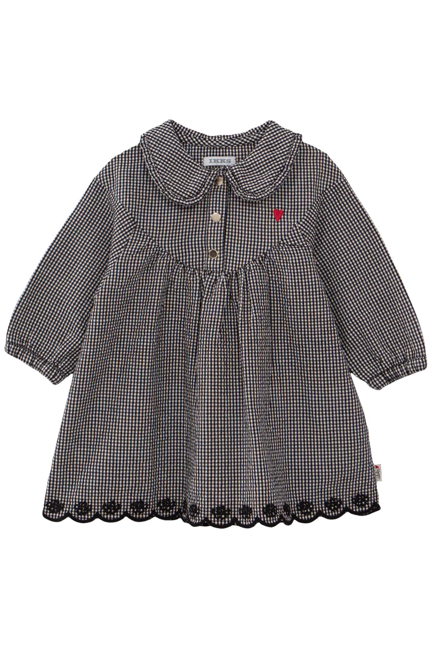 BABY GIRL DRESS IN ECRU WITH BLACK GINGHAM PATTERN 1