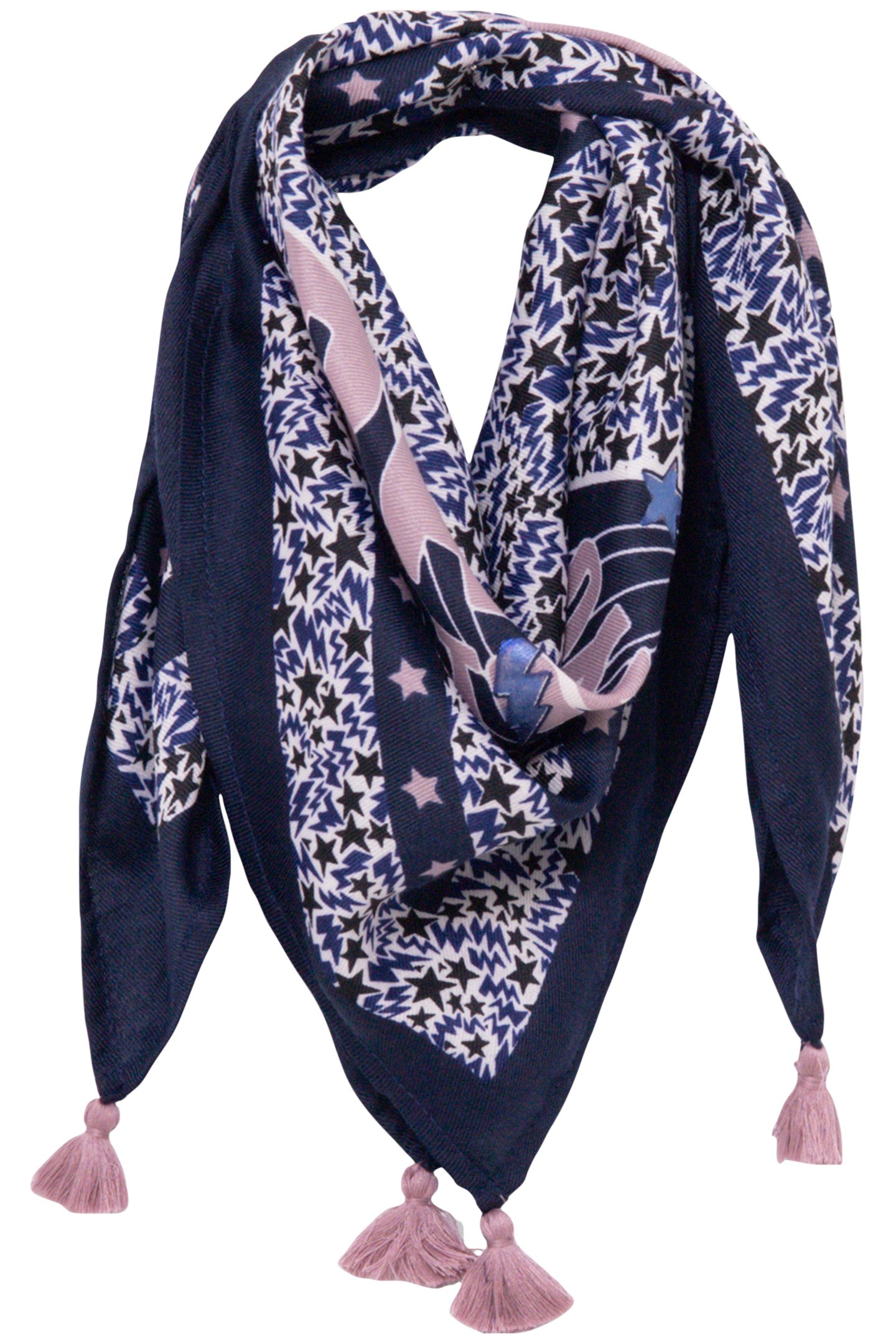 GIRL’S NAVY RECYCLED SQUARE SCARF WITH LIGHTNING-STARS MIX 1