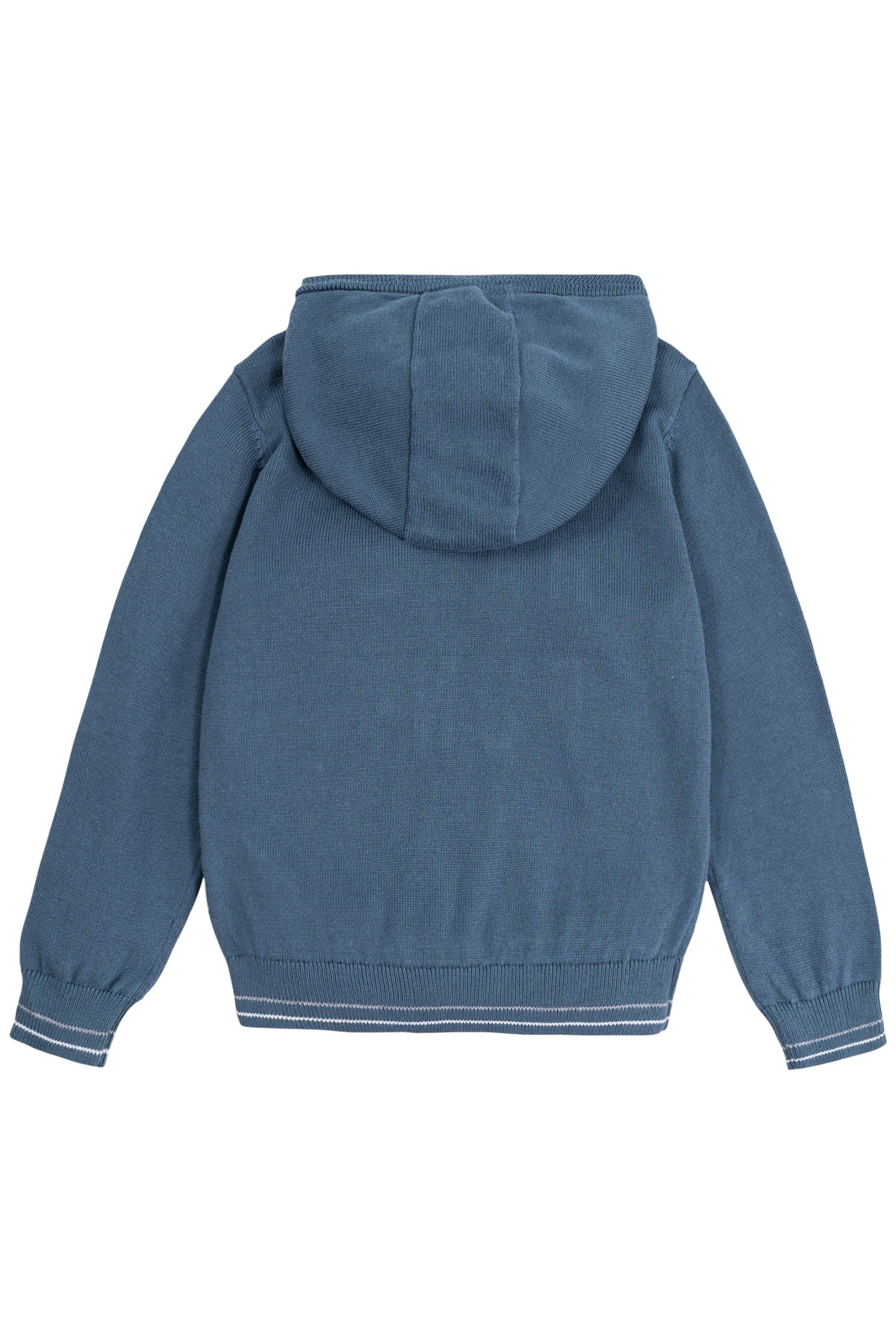 BOY'S BLUE KNITTED HOODIE WITH EMBROIDERED MESSAGE 2