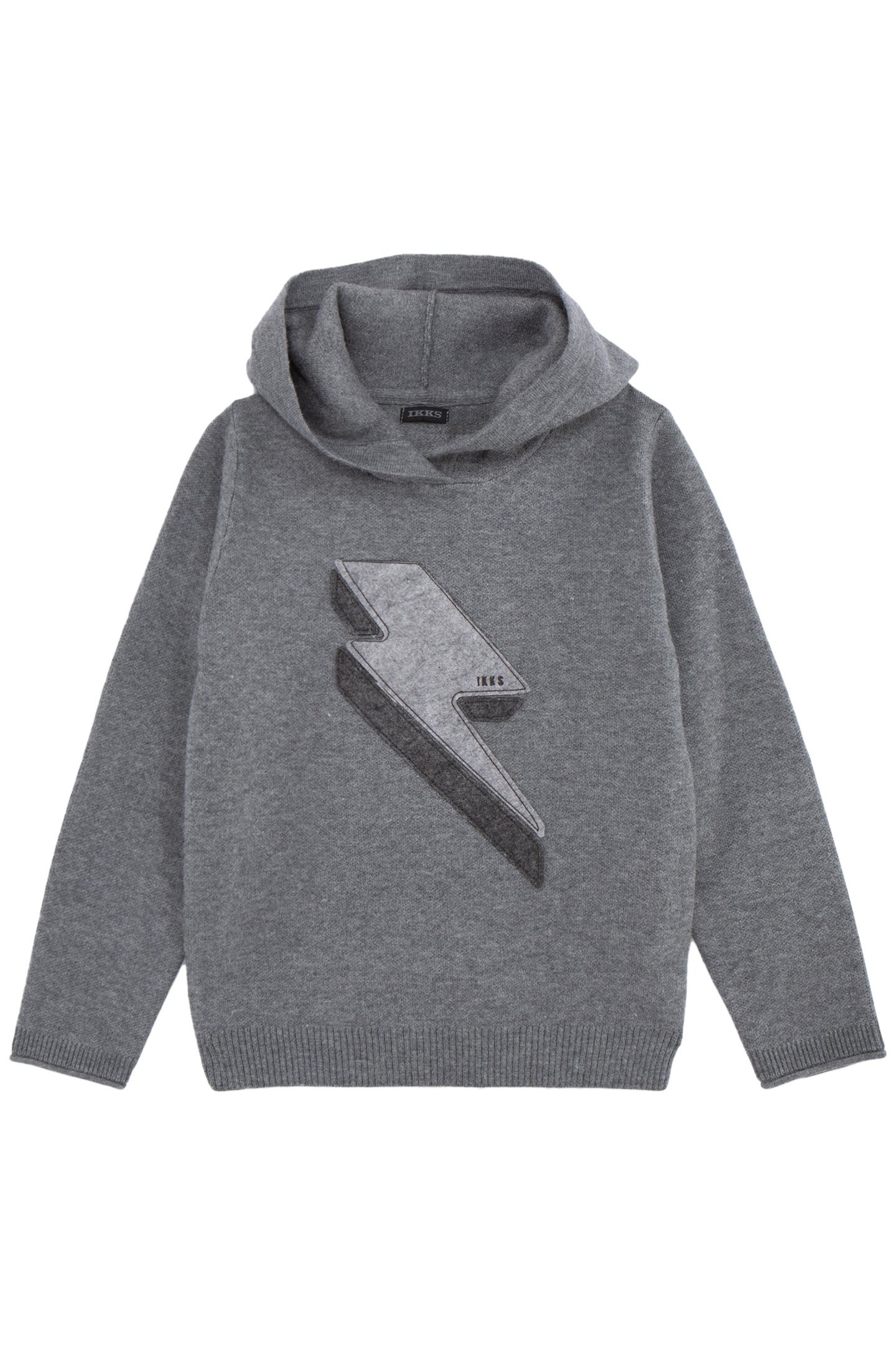 BOY’S GREY KNIT HOODIE WITH XL LIGHTNING BADGE 1